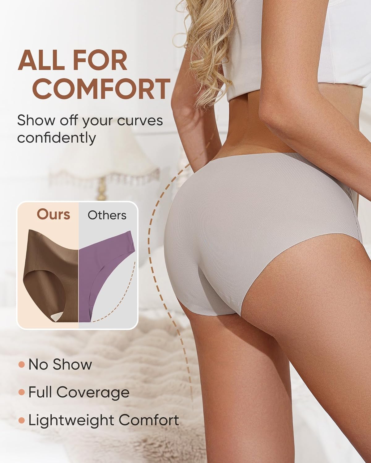 Womens Seamless Underwear No Show Hipster Panties Full Coverage Strench Breathable Bikinis Briefs 6 Pack - Image 3