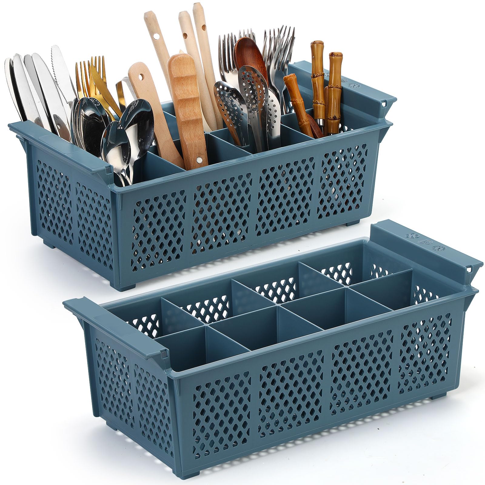 Yungyan 2 cestas para lavavajillas con asa, 16.81 x 8.07 x 5.91 pulgadas, soporte para utensilios, estante de secado de cubiertos para lavavajillas comercial, restaurante (azul)