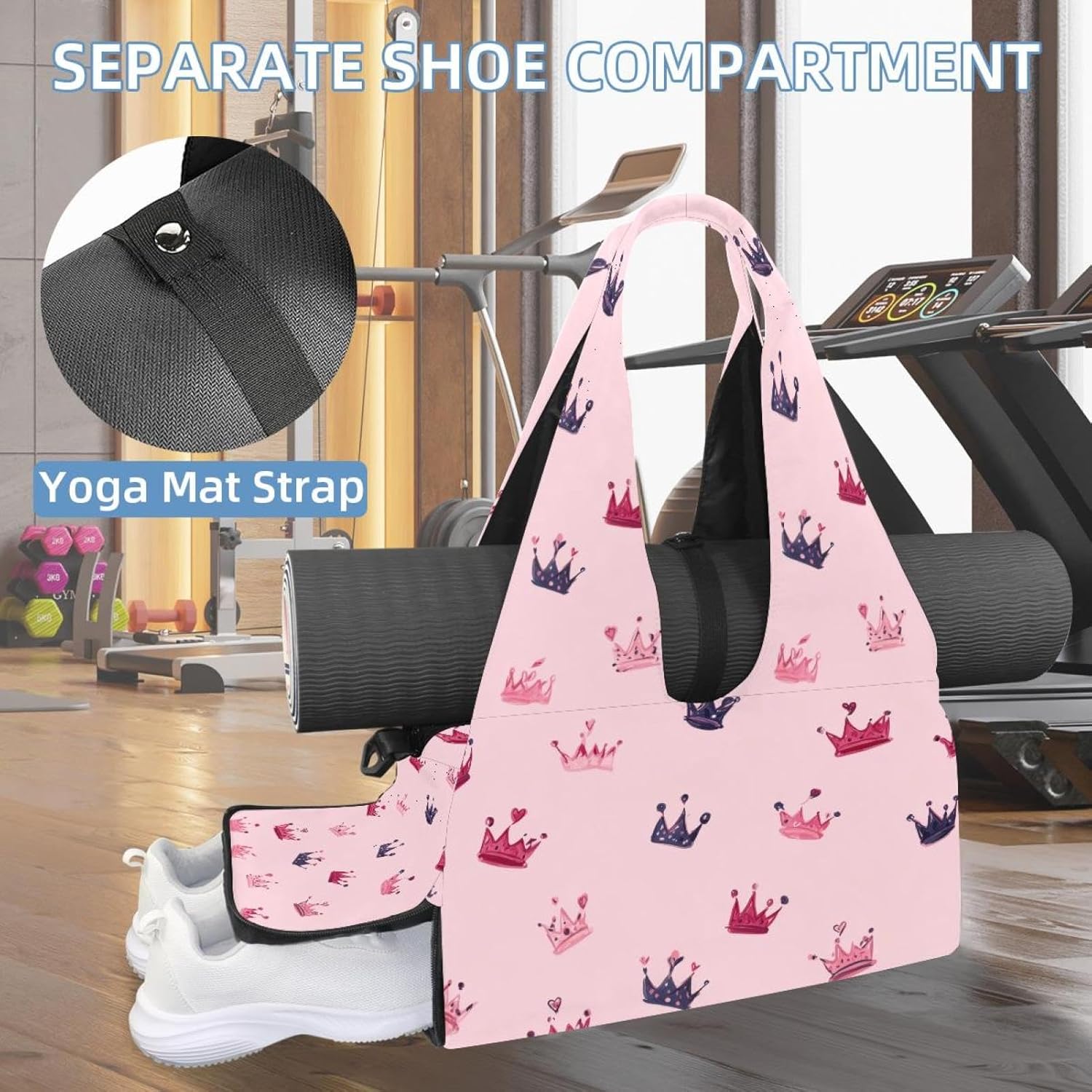 Yoga Mat Bag, Gym Workout Bag with Shoe Compartment, Pink Blue Butterfly Pilates Bag for Women, Quick Access Storage Yoga Tote Bag for Sports Travel Office