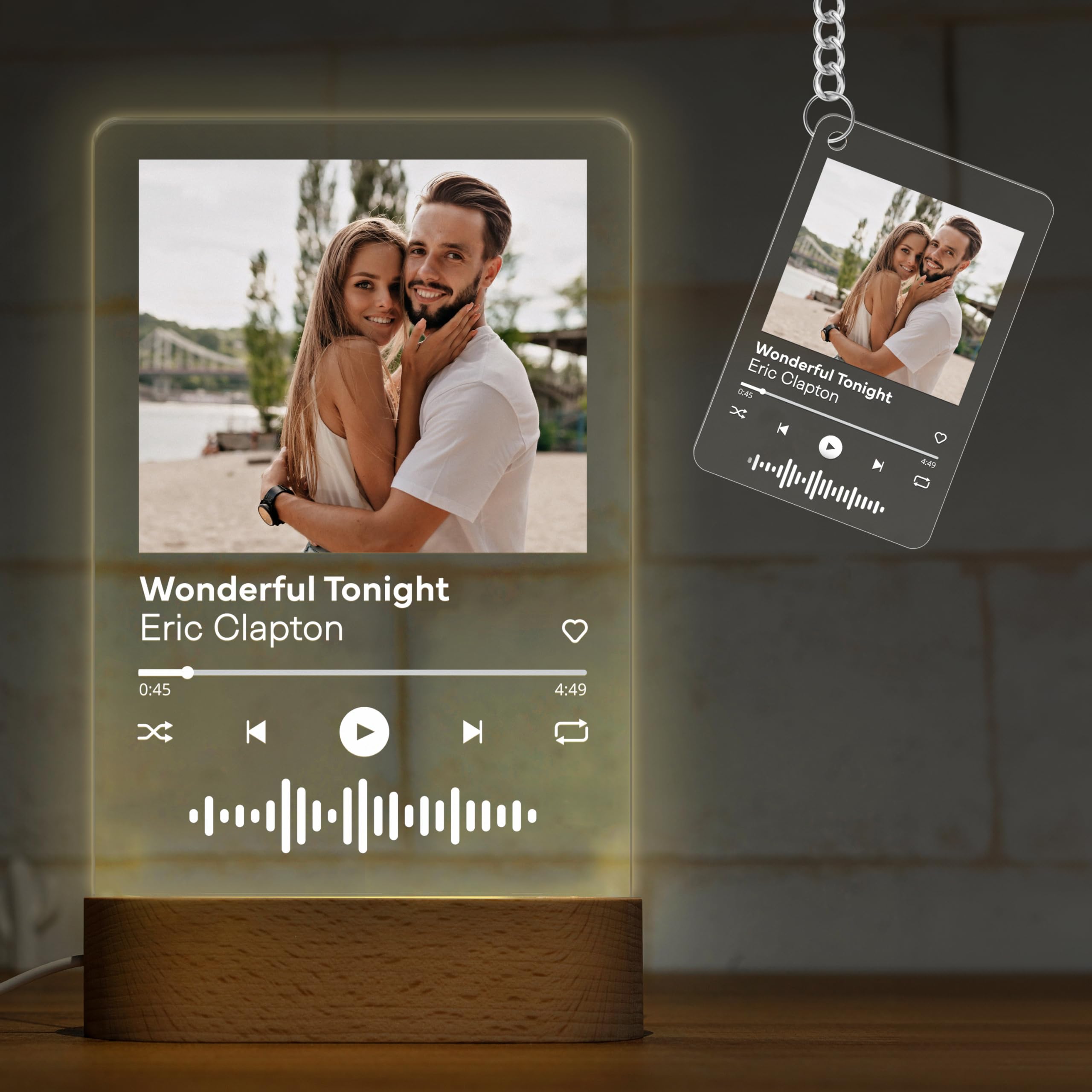 Personalized Valentines Day Gifts - Custom Acrylic Spotify Plaque with Photo & Song Link - Optional Matching Keychain - Custom Photo Album Cover with Led Base