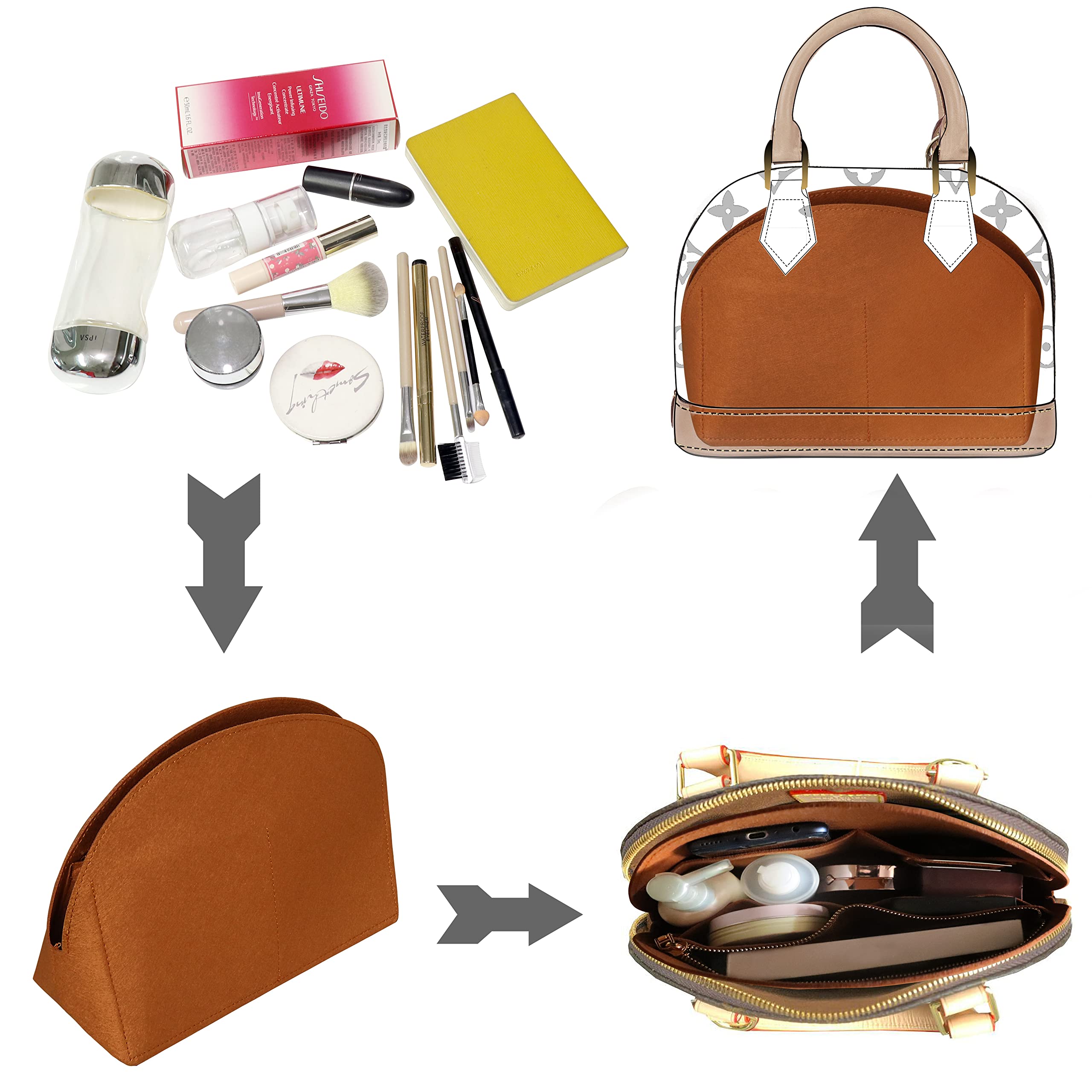 Organizzatore di Borse in Feltro - Inserto per Alma BB PM - Fodera e Sacchetto per Borsa da Donna