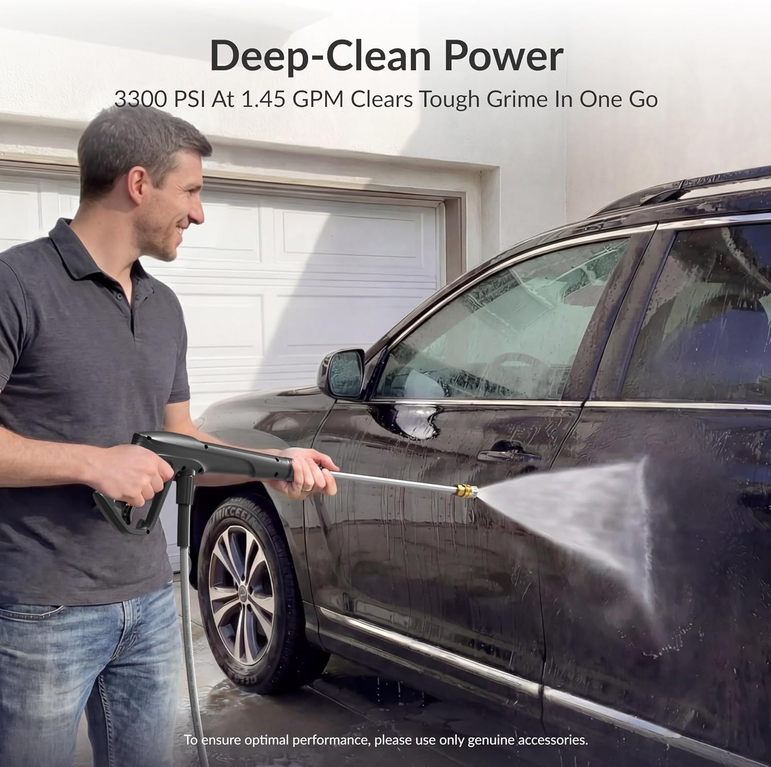 Giraffe Tools Crossfalls Retractable Pressure Washer Max, 3300PSI, 1.45GPM, 1800W Induction Motor, Wall Mounted Electric Power Washer with 50ft Pressure Hose, 4-Nozzles, Foam Cannon, Automatic Rewind