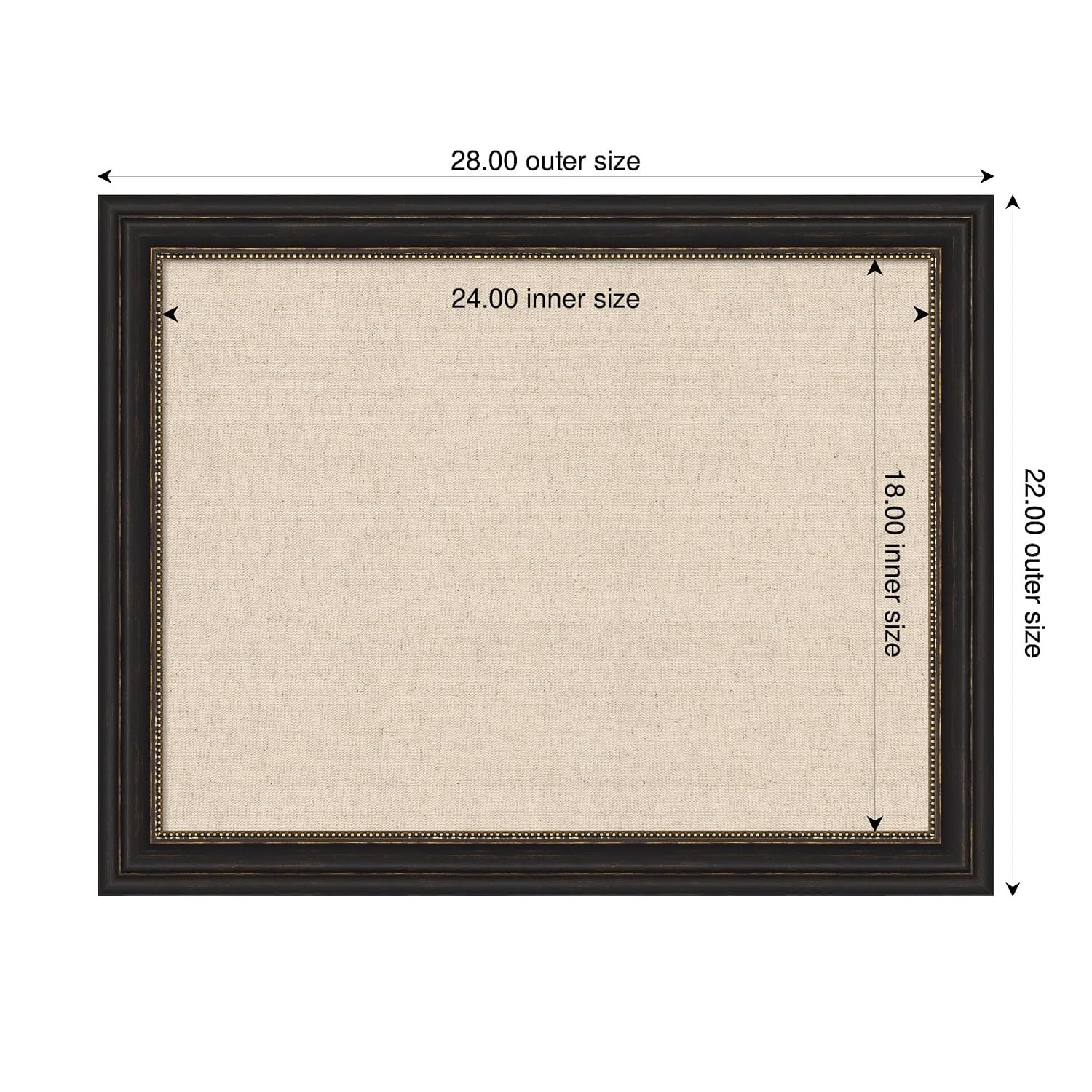 Kate and Laurel Framed Fabric Pinboard 28 x 22, Neutral Weave Printed Linen Decorative Bulletin Board for Use as a Vision Board or Wall Organization, Accent Bronze Narrow Frame