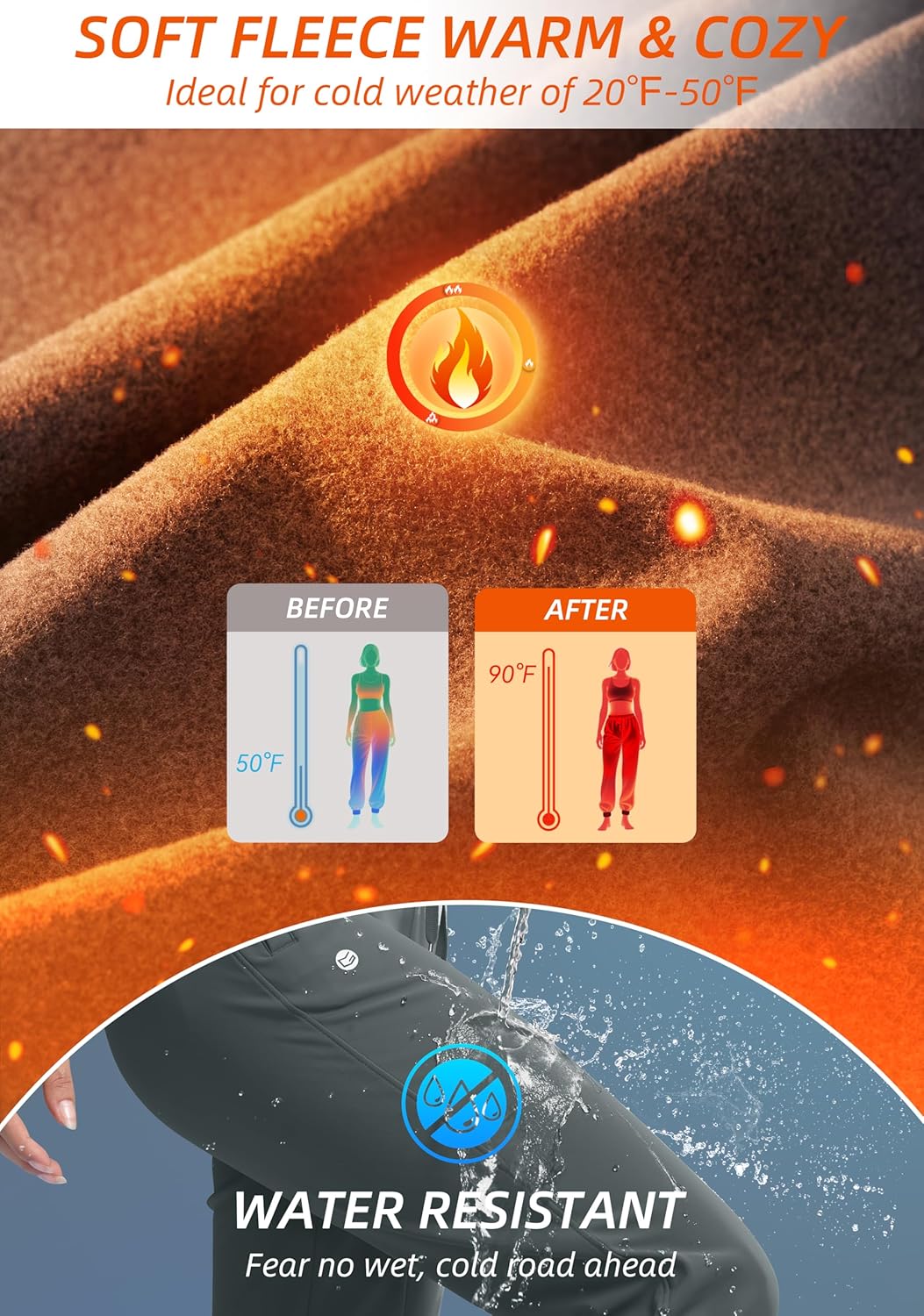 G Gradual Women's Fleece Lined Joggers Hiking Pants 4 Zipper Pockets High Waisted Water Resistant Winter Running Sweatpants - Image 4