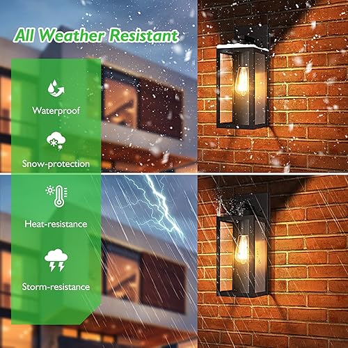 Vista 2 de BesLowe Lámpara de pared para exteriores, linterna de pared exterior, impermeable, aplique de porche exterior negro con acabado negro mate