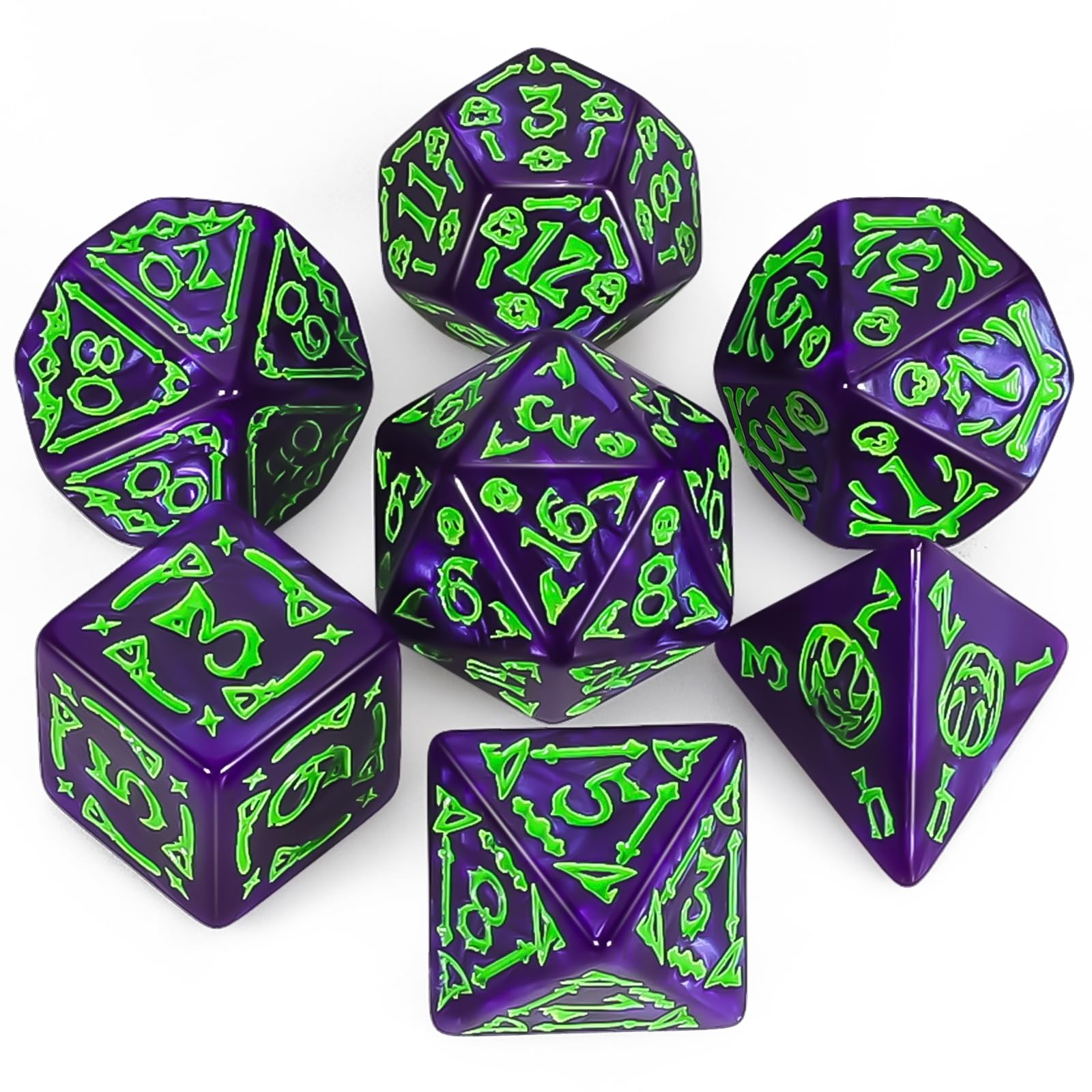 QMAY DND Dice Polyhedral Dice Set - 7 Pieces for Dungeon and Dragons MTG RPG D&D D20, D12, D10, D%, D8, D6, D4 (Purple Halloween)