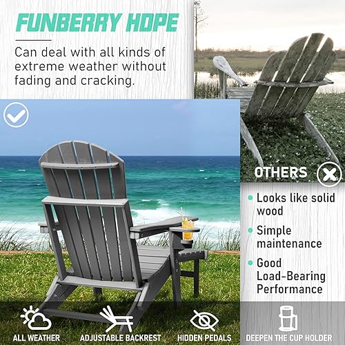 Miniatura 4 de FUNBERRY Silla Adirondack plegable ajustable con otomana retráctil, sillas para hogueras para todo tipo de clima con portavasos