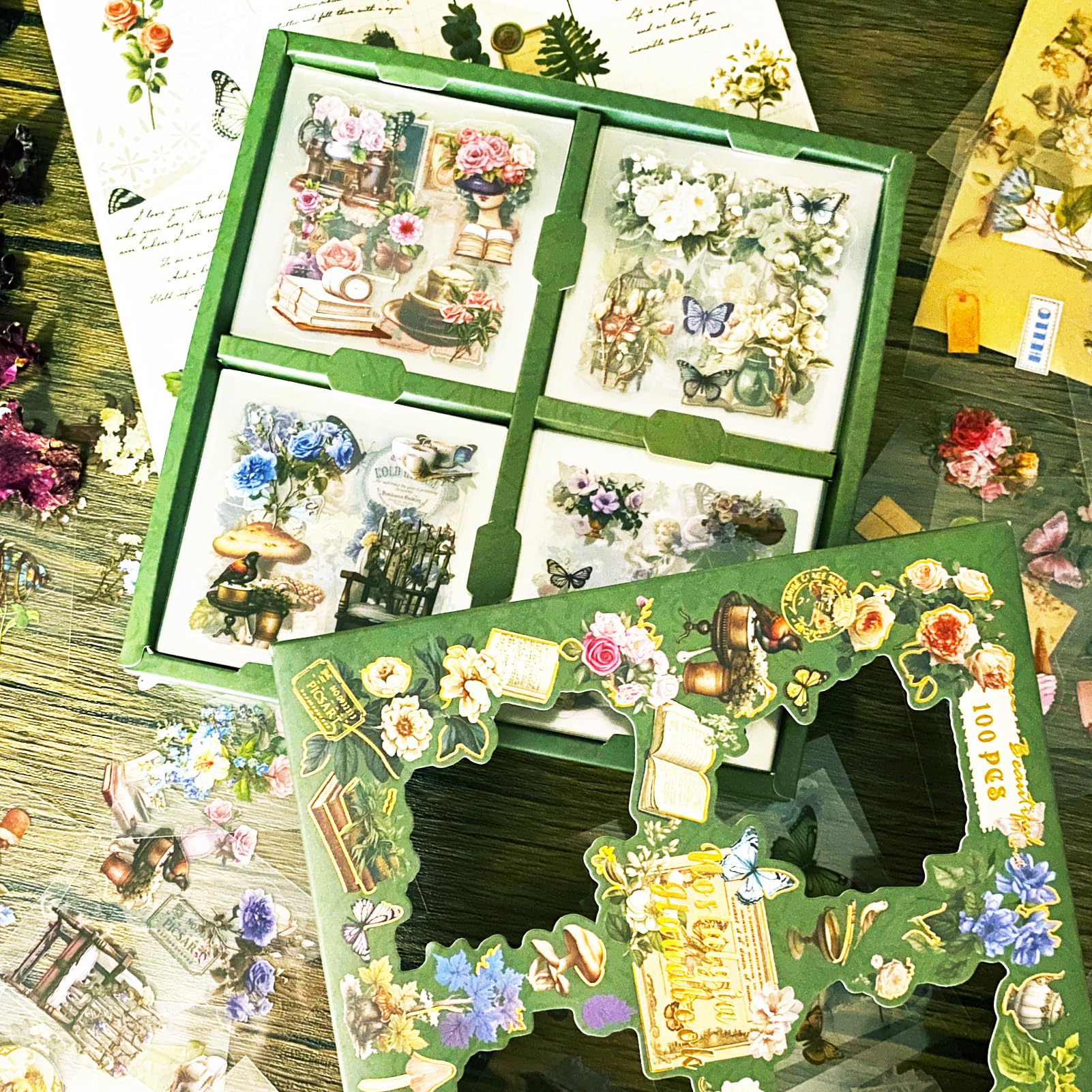 495pcs Vintage Junk Journal Stickers, Flowers Plants Butterfly Stickers for Scrapbook Supplies, Transparent Sticker for DIY Craft, Planners, Journal,