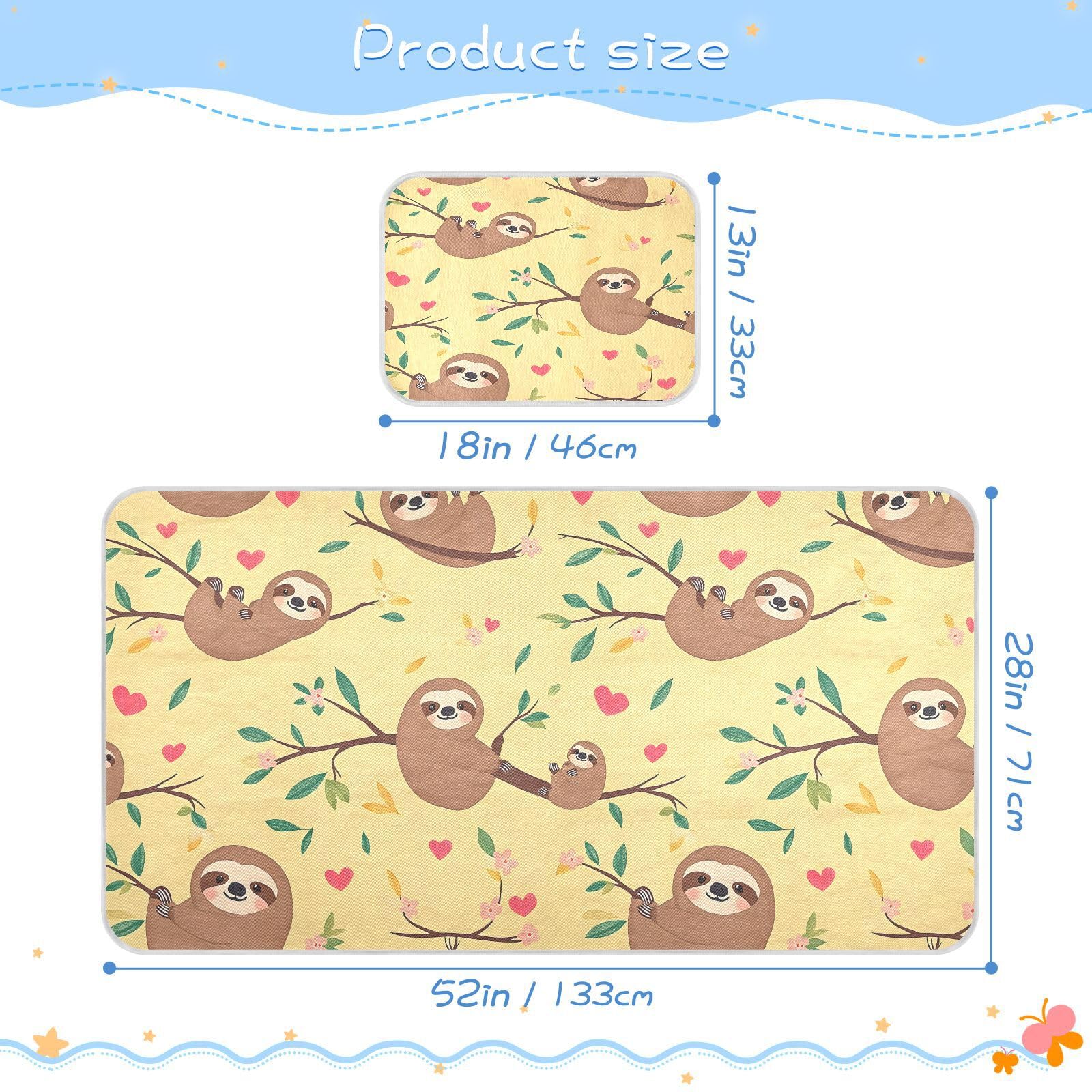 Bolaz Summer Sleeping Bed Pad, Sloth Branch Love Pattern Cooling Mattress Set Breathable Bed Mat Ice Silk Mat + Pillow Cover for Toddler Boys Girls