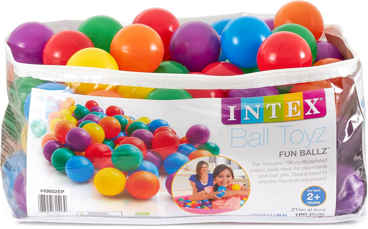 100 Pack Intex Small Plastic Multi-Colored Fun Ballz for A Ball Pit (2 Pack)