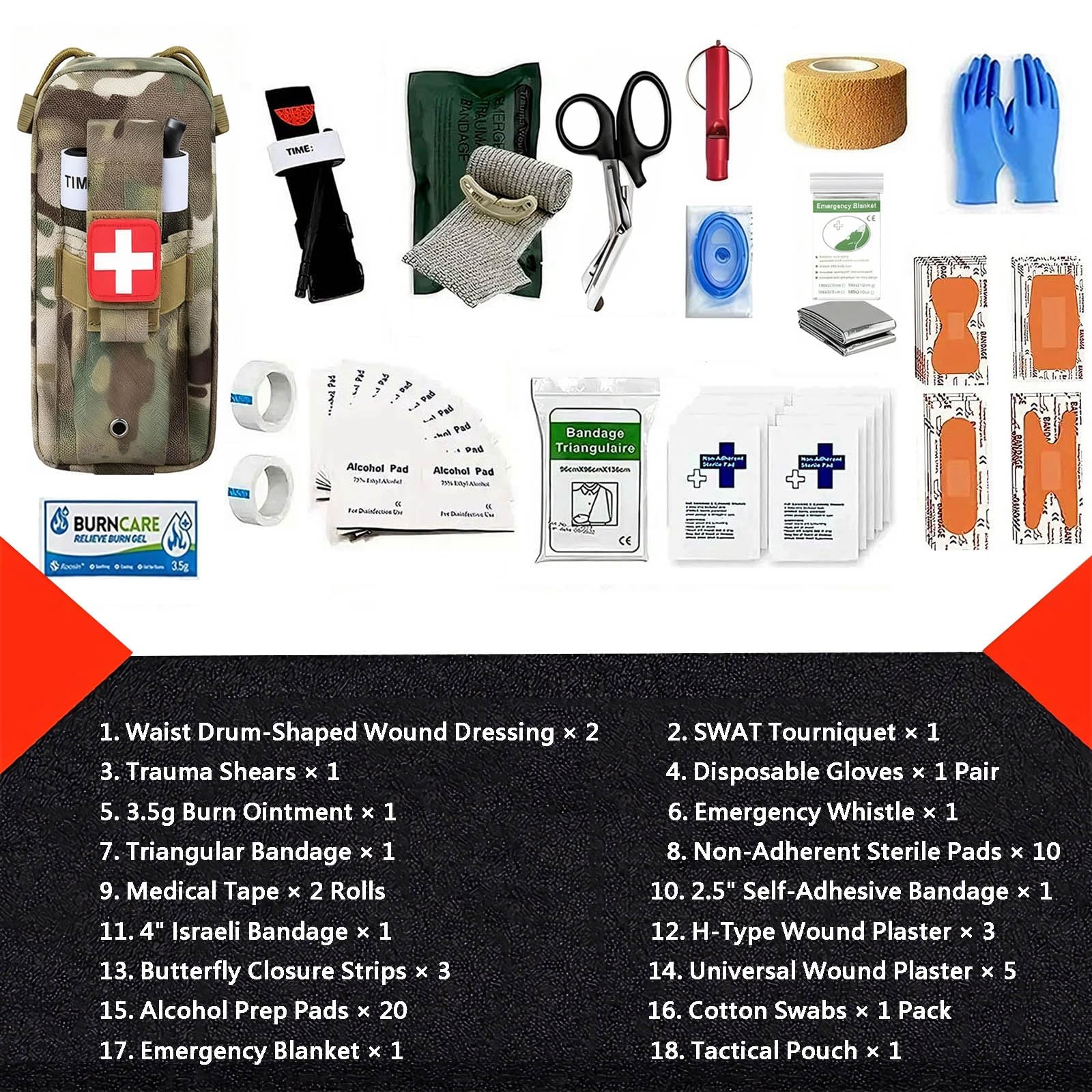 Kit Di Pronto Soccorso E Traumatologia IFAK Con Laccio Emostatico, Benda Israeliana Da 4 Pollici, Stecca, Kit Di Pronto Soccorso Tattico Per Auto, Campeggio, Escursionismo E Viaggi