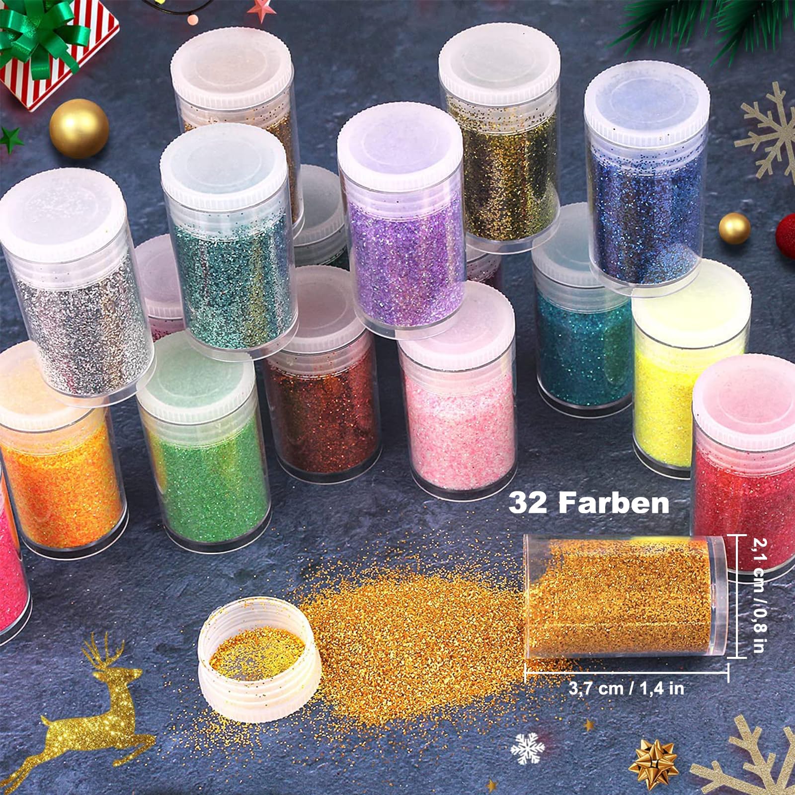 32 Farben Glitzer Set – Feines Glitzerpulver Für Basteln, Festival & Gesichtsbemalung