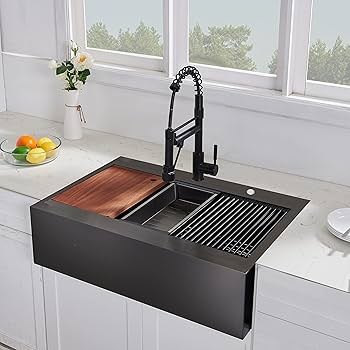 y*iFTWO（FNTC ）BLACK DECK 157 W DFI Black Single Handle Deck-mount Filtered Kitchen Faucet