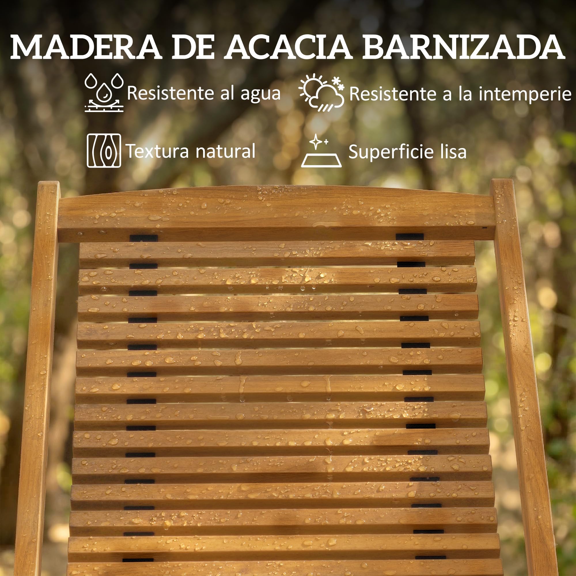 Outsunny Tumbona Silla Plegable de Madera de Acacia 158x61x70 cm Beige | Silla de Jardín Exterior, Reposapiés Desmontable, Cojín con Reposacabezas, Carga 160 kg, para Terraza, Patio, Playa