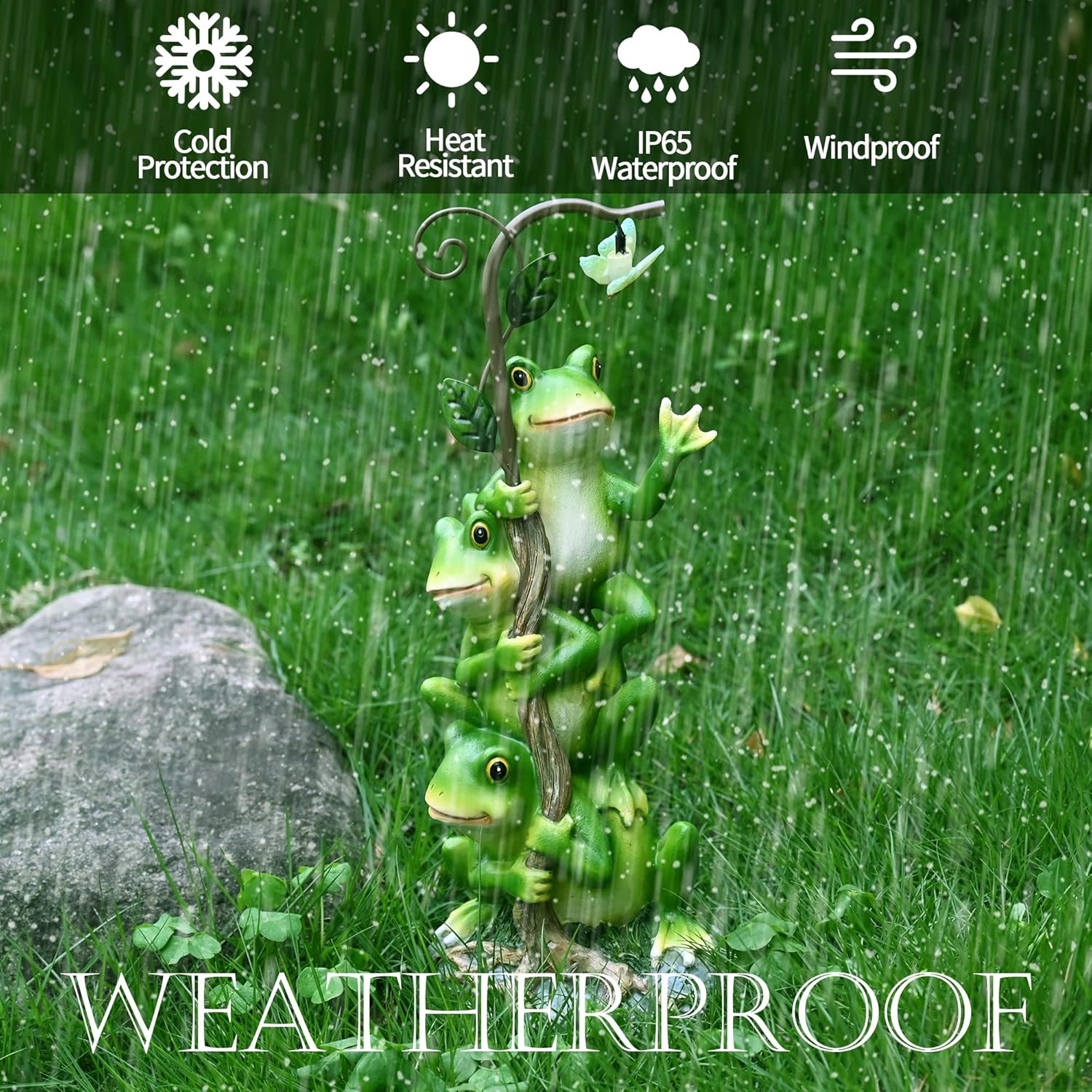 WENYLE Frog Garden Decor, Outdoor Funny Resin Solar Frogs and Butterfly Statues for Yard Art, Garden Frogs Statues with Solar Light for Patio Yard Lawn Porch Ornament