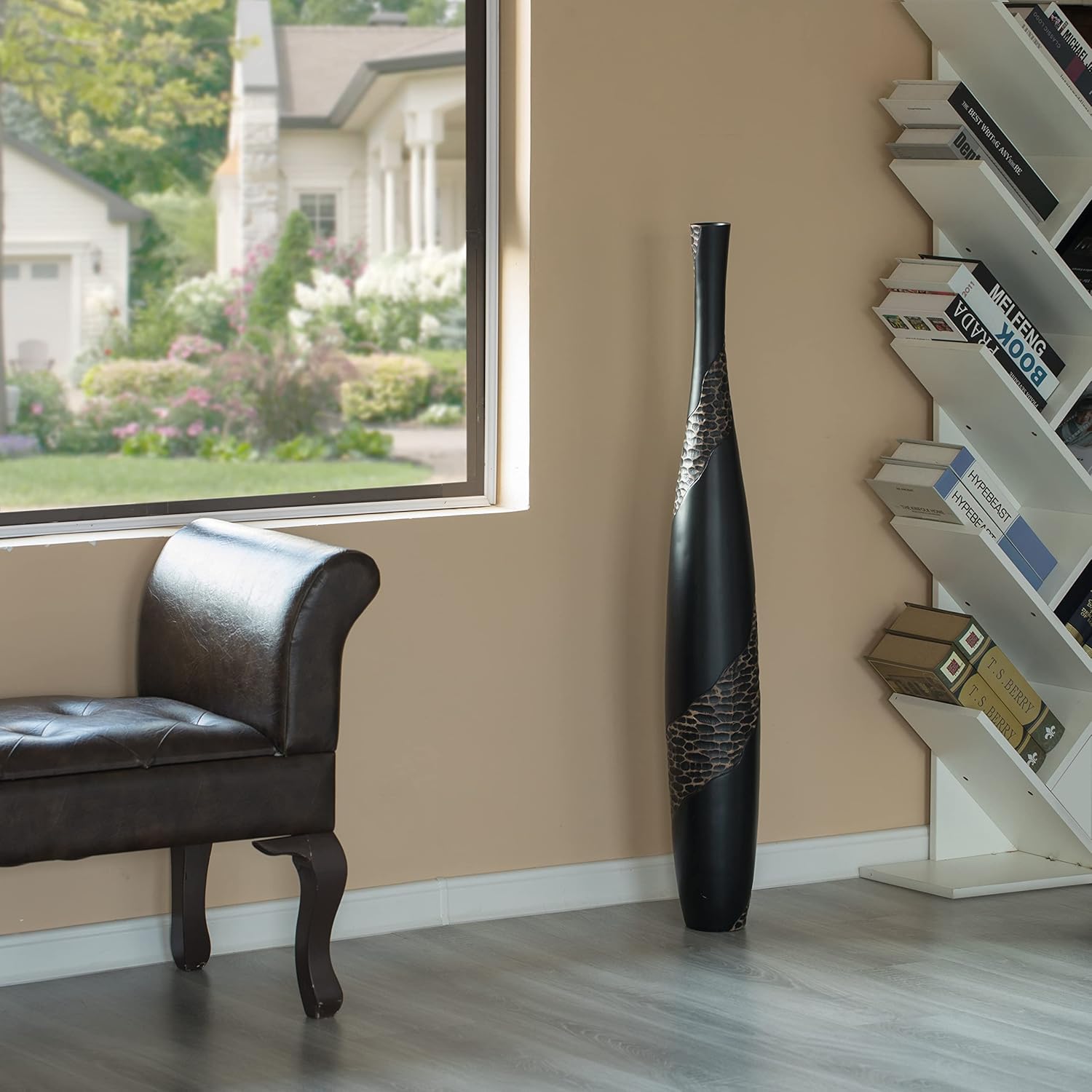 42 inch Bottle Shape Floor Vase, Brown with Cobbled Stone Pattern - Modern Home Decor, Elegant Tall, Ceramic Accent Piece, Living Room Statement, Unique Accents, Home Accessories, Floor Décor