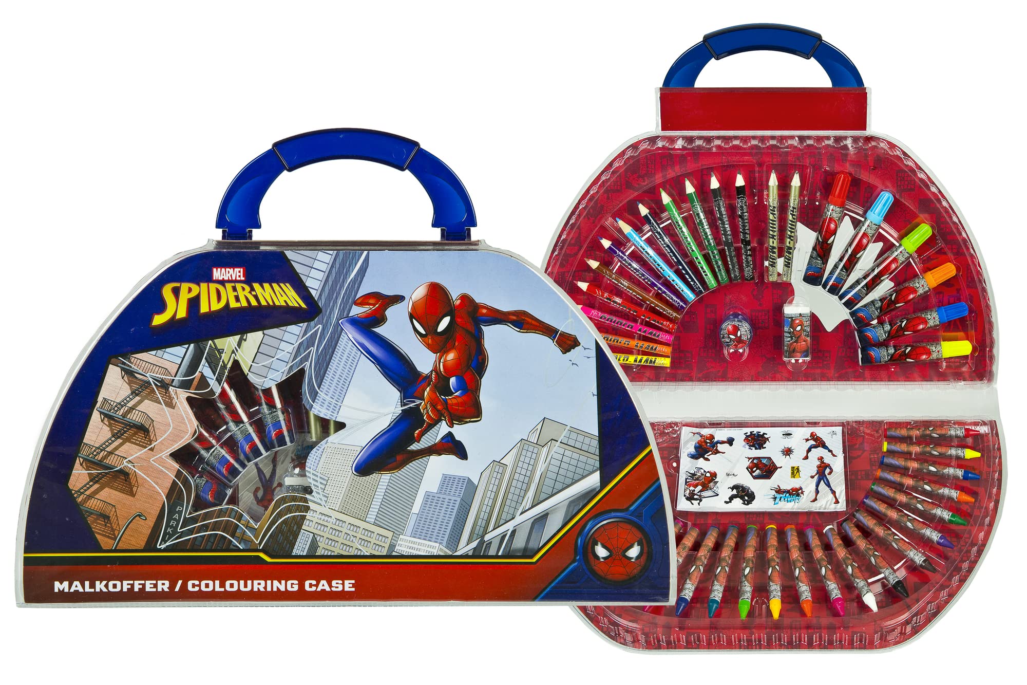 Marvel Spiderman Zeichenkoffer – 26-teilig Mit Filzstiften, Buntstiften, Aquarellfarben & Pinsel, Geschenk