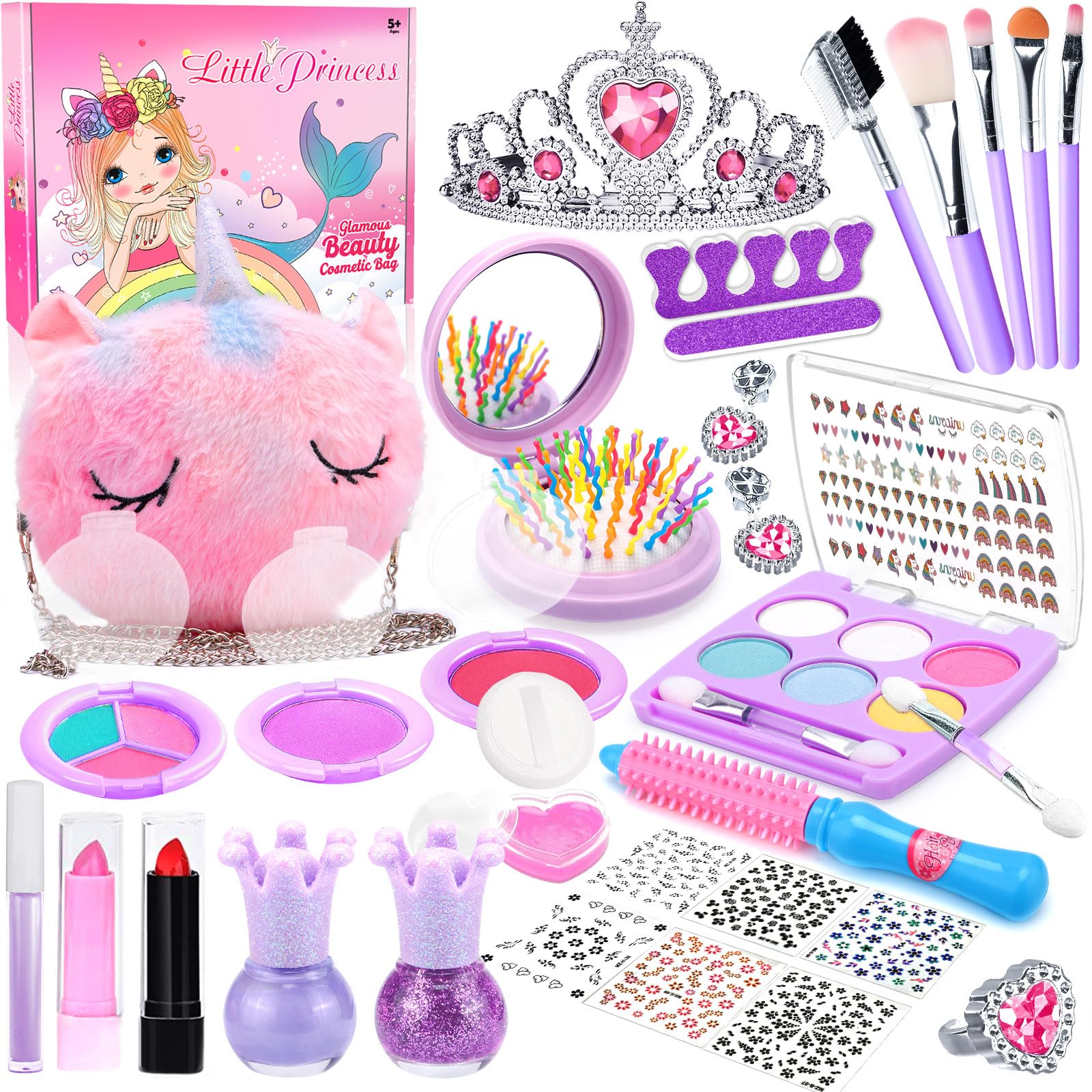Frasheng Kit de Maquillaje Niñas, 33 Piezas Kit de Maquillaje para Niñas Lavable, Juego de Maquillaje Seguro y No Tóxico, Juguetes Niña de Maquillaje, Juguete de Maquillajepara Princesas 3 4 5+ Años