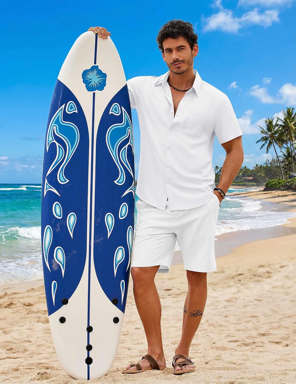 COOFANDY Mens Button Down Shirt Short Sleeve Casual Shirts Summer Beach Wedding Linen Shirt with Pocket - Image 2