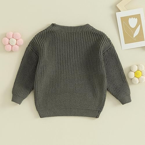 Miniatura 4 de Karwuiio - Suéter de punto para bebé, niña, niño, cuello redondo, manga larga, sudadera para otoño e invierno