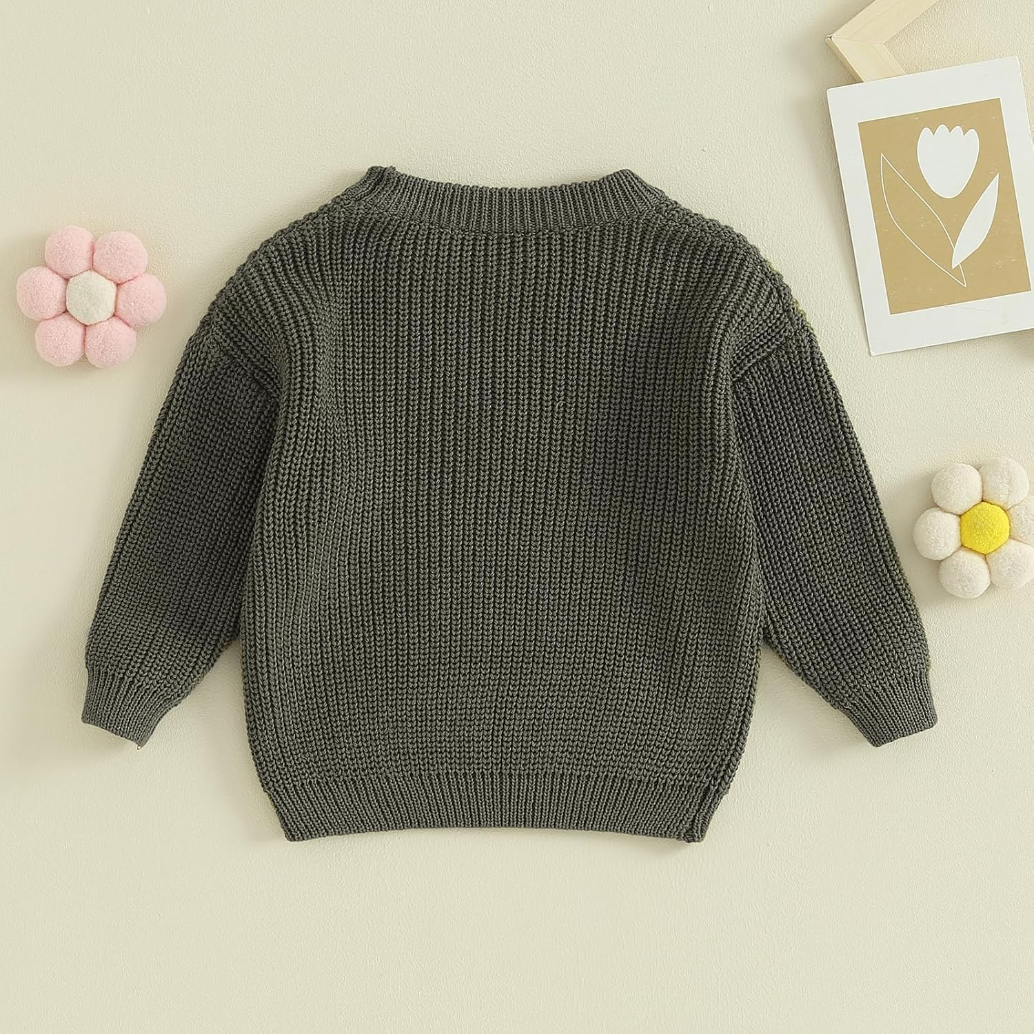 Miniatura 4 de Karwuiio Suéter de punto para bebé, niña, niño, cuello redondo, manga larga, sudadera para otoño e invierno