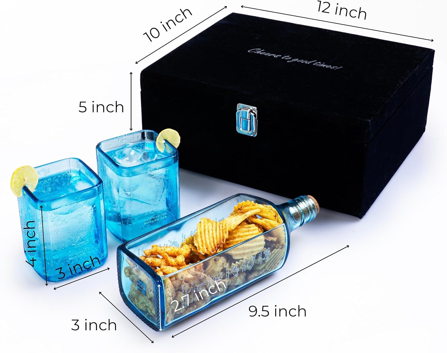 Upcycled Bombay Sapphire Gin Glasses and Platter Set of 3 with Premium Gift Box | Eco-friendly Glasses for Drinks made from Gin bottles | Ideal for Gin, Whiskey, Cocktail Nibbles and Finger Food - Image 5