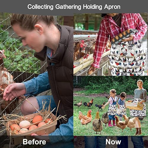 Miniatura 6 de longsen Paquete de 2 delantales para huevos (12 bolsillos para adultos + 3 bolsillos para niños), para recoger y coleccionar huevos de gallina,