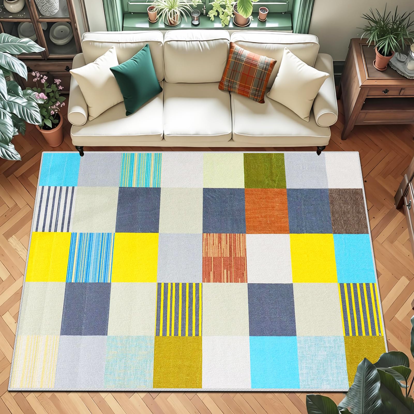 Tapis de chambre lavable en machine et antidérapant à faible poil