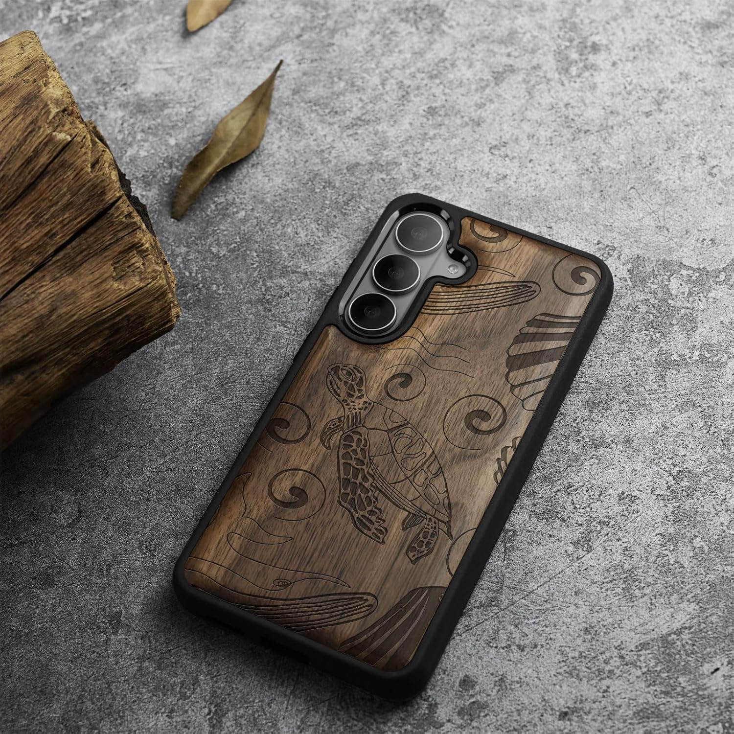 Carveit Magnetic Wooden Case for Galaxy S26+ Samsung S26 Plus Case, TPU Shockproof Cover & Wood Engraved, Compatible with MagSafe Wireless Chargers (Ocean Wonders) Walnut