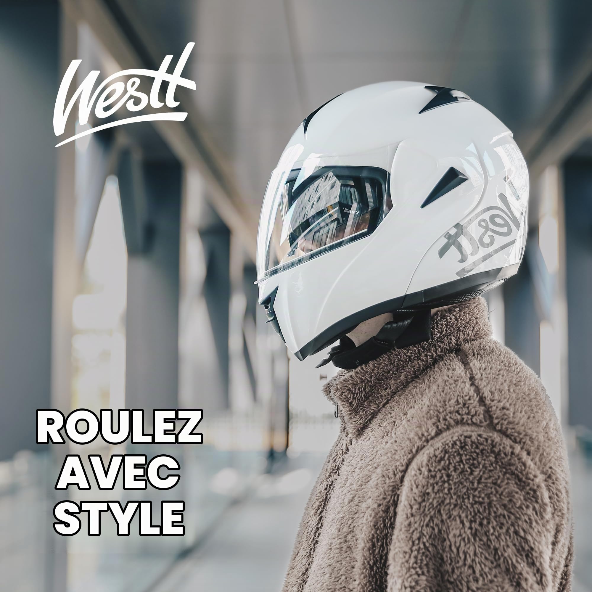 Westt Casque modulable avec visière Solaire Homologué ECE 22.06 Femme Homme | Casque Moto Adulte Casque Jet avec Mentonnière, Intérieur Lavable, pour Scooter, Cyclomoteur, Trotinette electrique