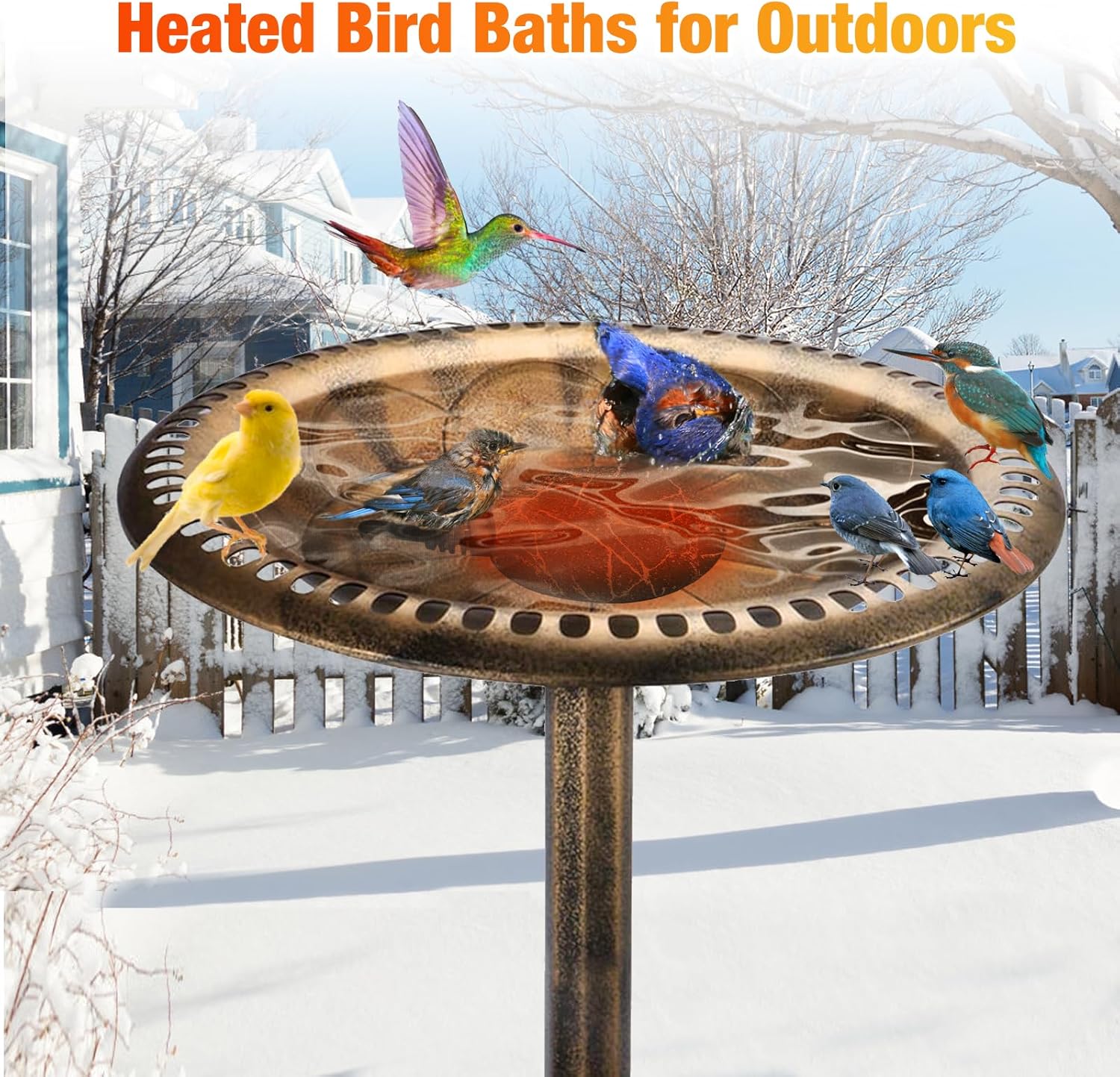 Bird Bath Heaters for Outdoors in Winter, 60W Chicken Water Heater Small Pond Heater De-Icer with Thermostatically Controlled, Pond Warmer for Fish Ponds, Suitable for Birds Chicken Duck Drinking