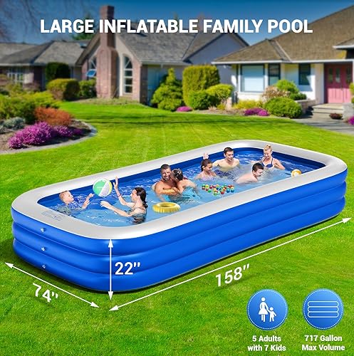 Miniatura 2 de Piscina inflable extragrande con bomba, 158 x 74 x 22 pulgadas, gran piscina inflable para exteriores, para adultos, piscina inflable familiar de