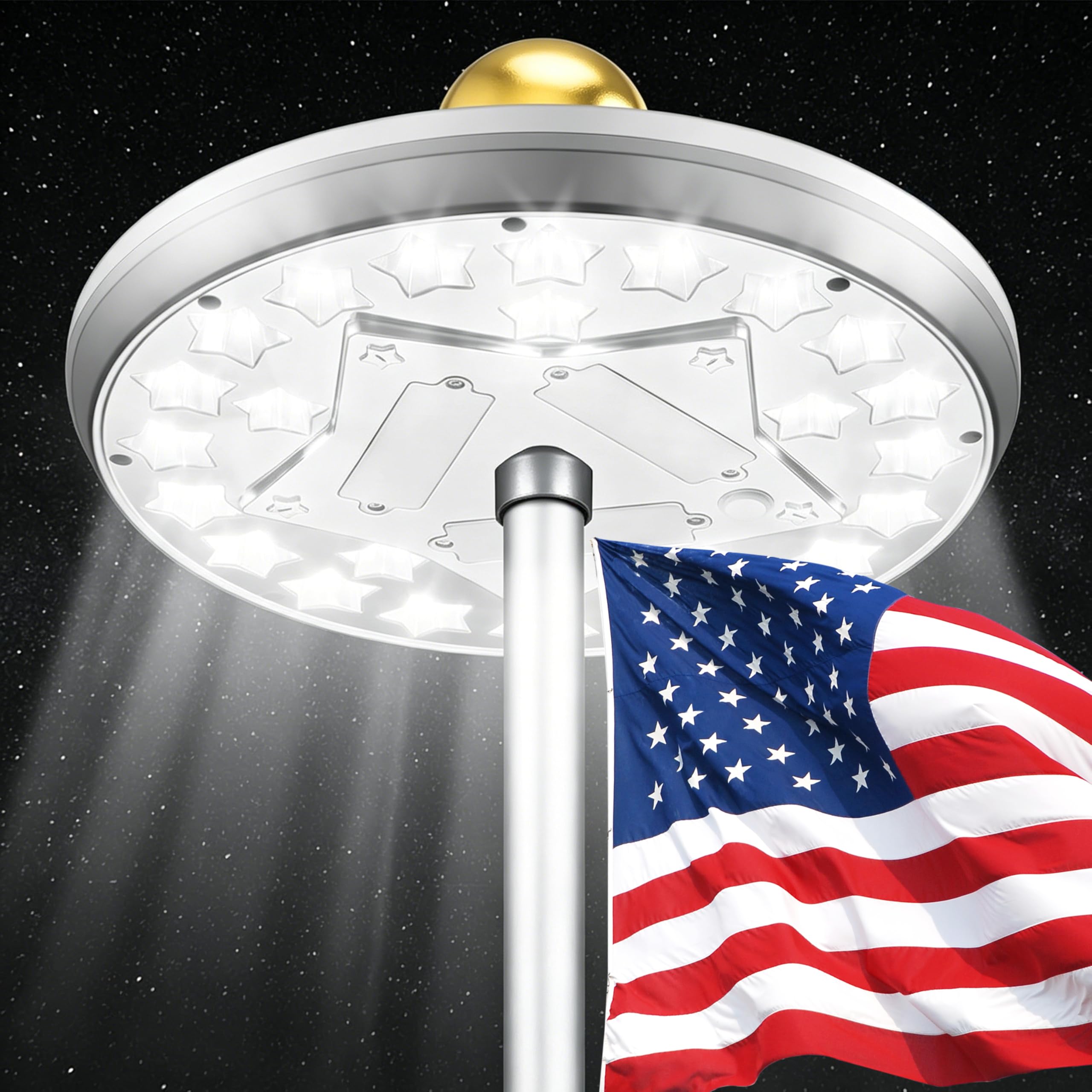 Photo 1 of [half the lights work] PPQ Solar Flag Pole Light, High-Lumen 25 LED Flag Pole Light Solar Powered, Up to 18 Hours Focused Flag Lighting for Outdoor 15-25 Ft Poles, 100% Coverage, Waterproof Dusk to Dawn Auto On/Off, Silver