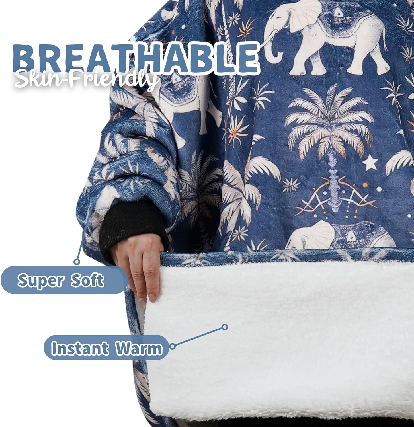 Elephant Gifts for Women, Wearable Flannel Elephant Blanket Hoodies, Super Soft Warm Cozy with Pockets