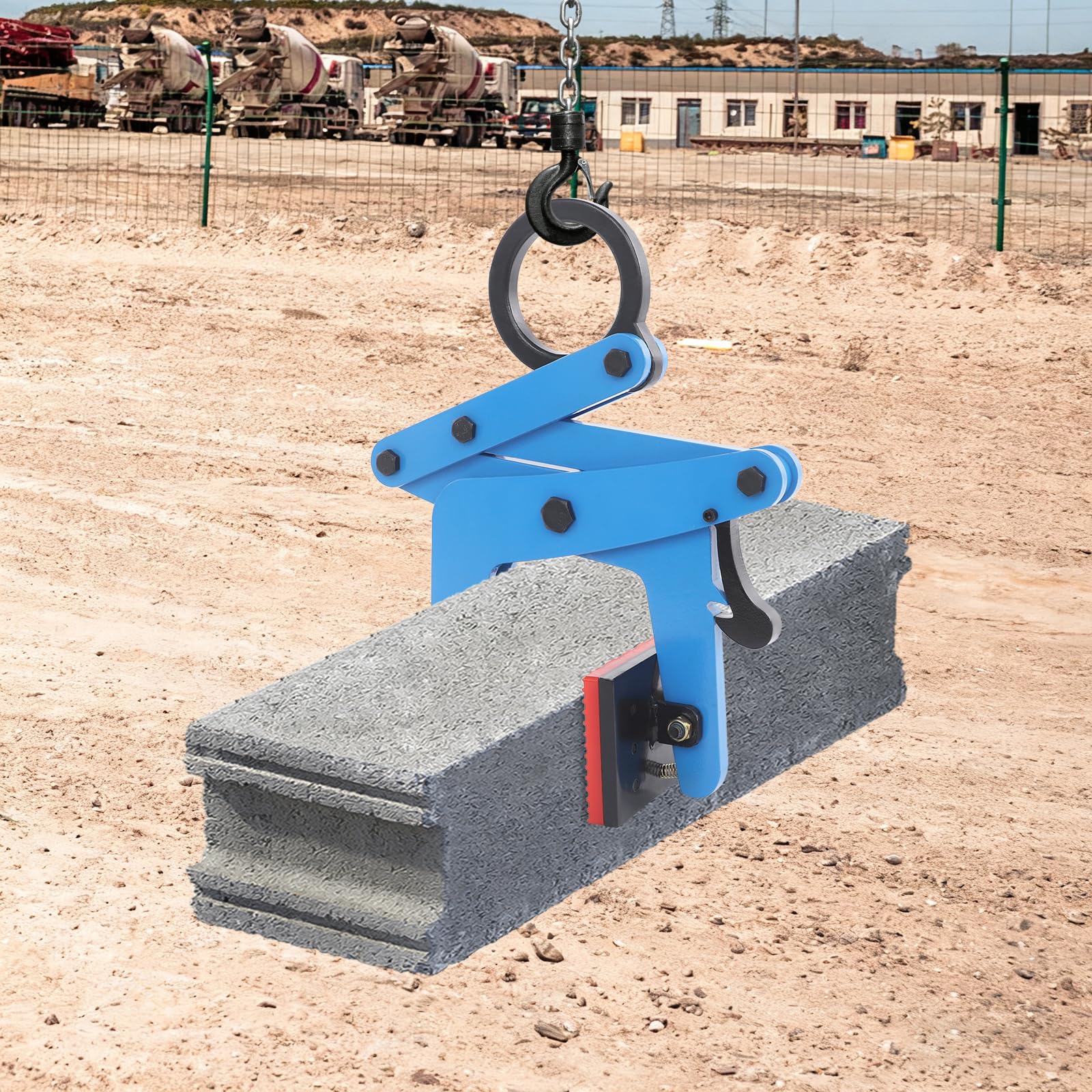 Bordsteinzange 390kg Tragkraft, Verstellbare Steingreifer 3-8.5cm für Granit/Marmor, Versetzzange mit Gummi-Backen, Inkl. Verriegelung für Kran & Hebezange, Blau
