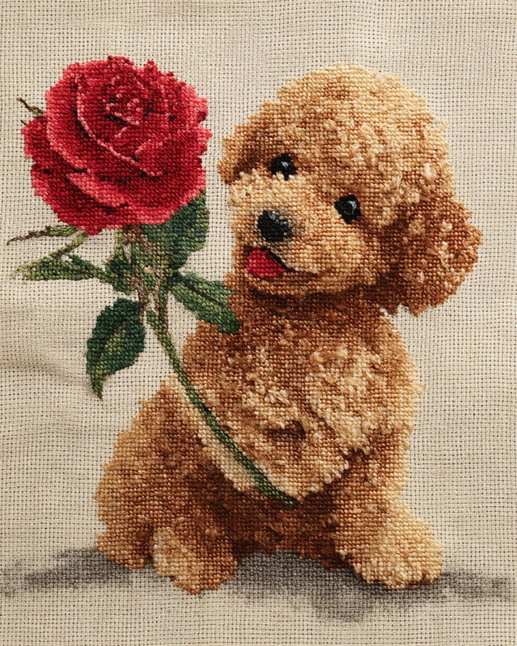 AxiangziK DIY Embroidery Kit Dog and Rose 11CT 40x50cm