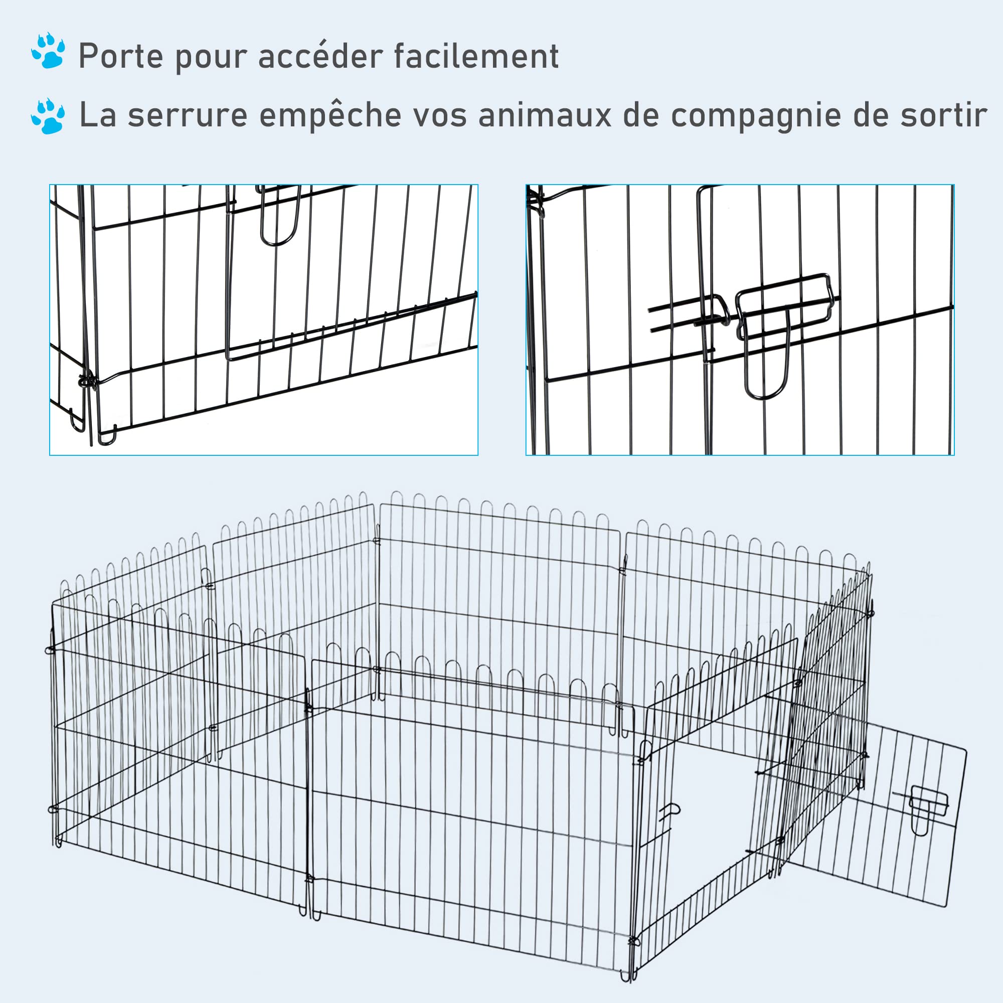 PawHut Parc enclos Chiots Animaux domestiques pour Chiens Lapins rongeurs Petits Animaux intérieur et extérieur diamètre 180 cm 8 Panneaux 71 x 61 cm Noir