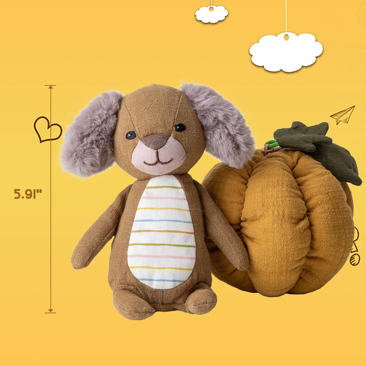 6’’ Plush Figures with Bags Dog with Pumpkin Bag Animal Figures Linen Cotton Stuffed Animal Toy Plush Toys for Baby