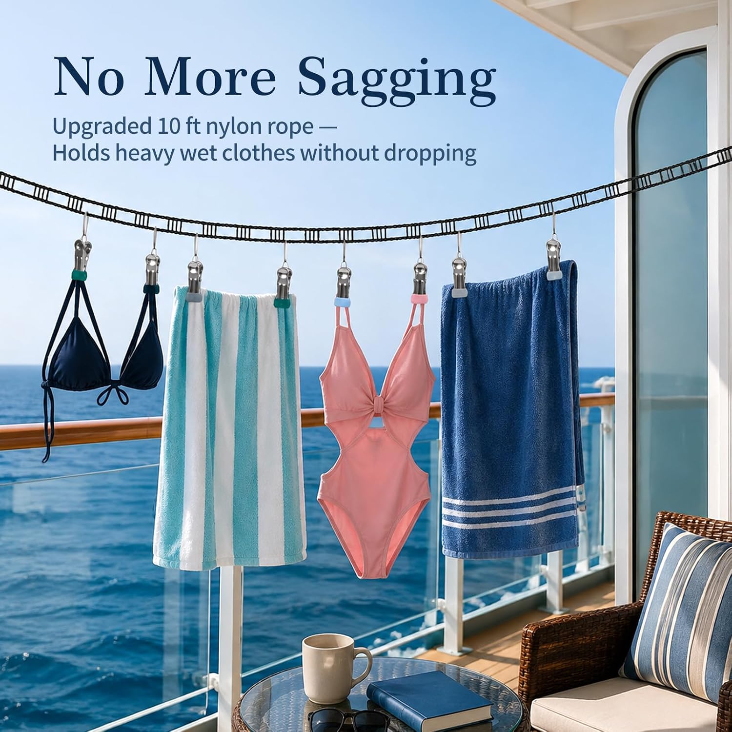 Travel Clothesline with 16 Removable Clips & a Portable Bag