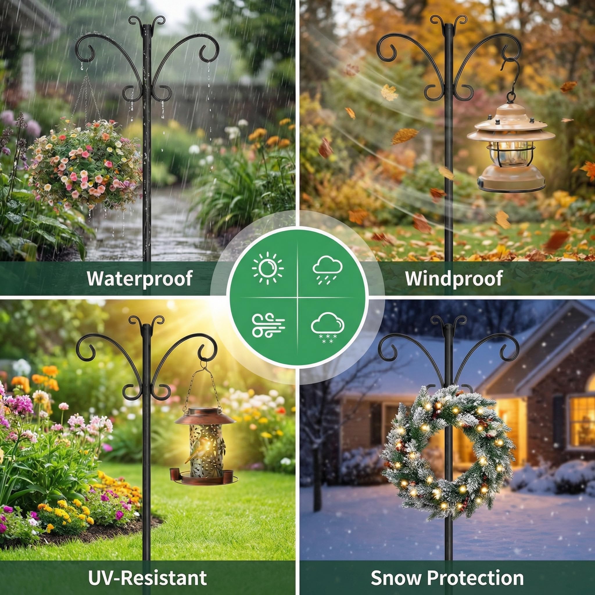Hoofun Set di 2 ganci da giardino, 234 cm, mangiatoia per uccelli | Tubo in metallo da 19 mm, per esterni, con testa a farfalla e picchetto rinforzato per lanterne