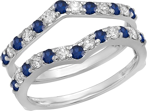 Dazzlingrock Collection Round Gemstone & White Diamond Enhancer Guard Wedding Band for Women in 10K Solid White Gold