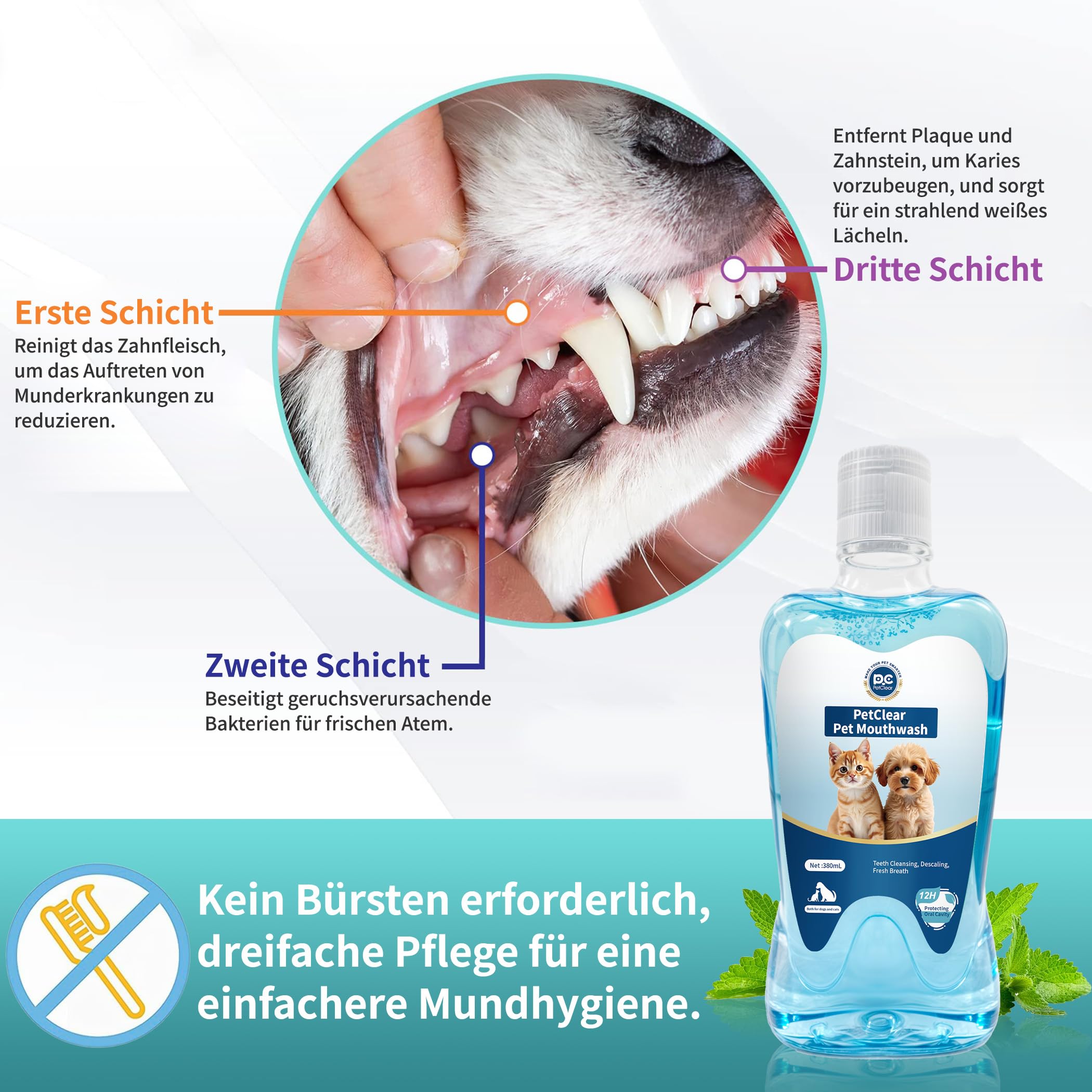 Mundwasser Hunde 40 Flaschen | 1 Flasche 380 ml Kein Zähneputzen Erforderlich | Entfernt Zahnbelag Und Sorgt Für Frischen Atem, Großabnahme, Ideal Für Tierpensionen, Haushalte Mit Mehreren Haustieren