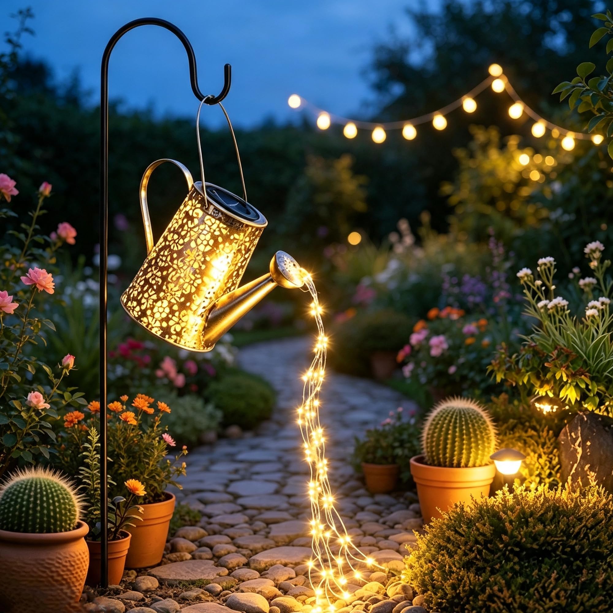 Annaffiatoio solare Luci Decorazioni da giardino - Sculture da esterno in rame impermeabile Ornamento Stella Led Fata Arte Lampada decorativa da appendere al cortile (con staffa)