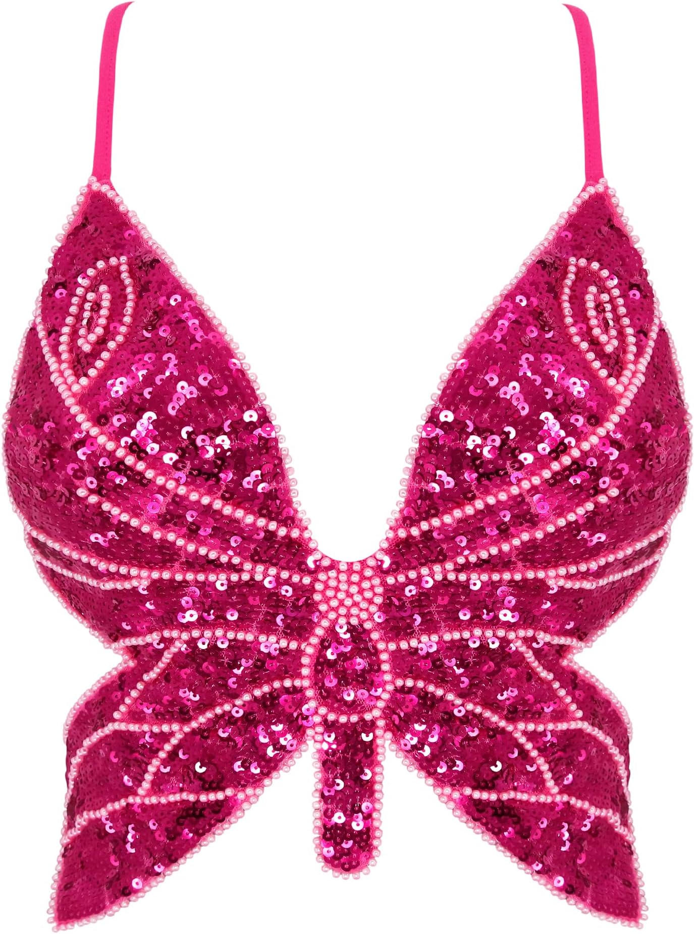 Womens Indian Belly Dance Costumes Performance Outfits Butterfly Bandage Padded Bra Sequin Pearl Embroidery Tank Top