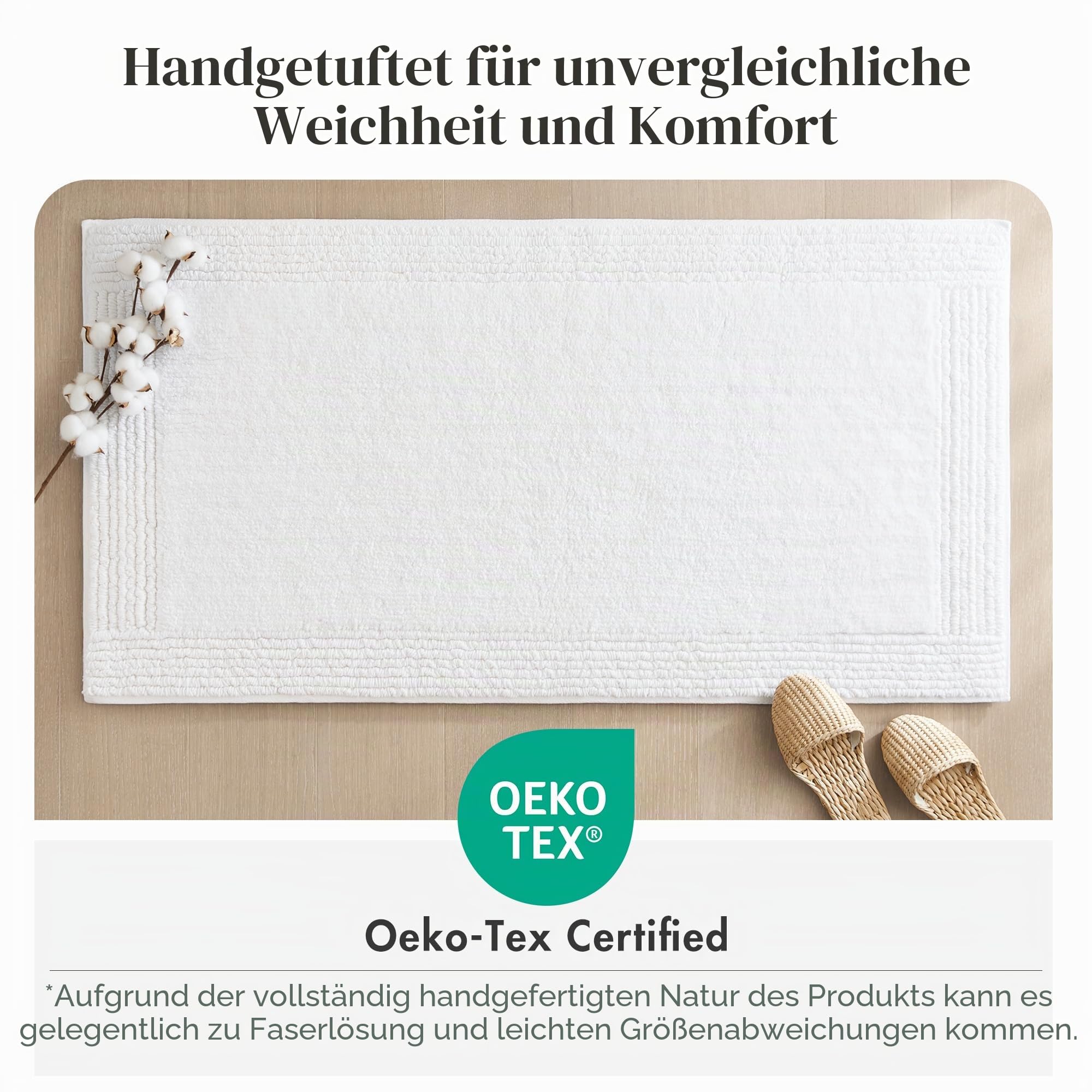 Madison Park Splendor wendbarer Badezimmerteppich, 100% Baumwolle, getuftet, 3000 g/m², Hotelqualität, luxuriöser Plüsch, mittelflorig, saugfähig, schnell trocknend, Duschraum-Dekor, 53 x 86 cm, Weiß