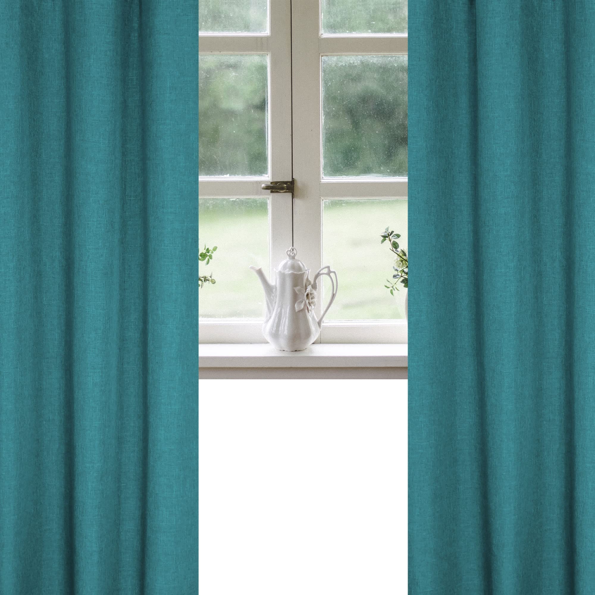 Haus und Deko Vorhang 2er Set 140 x 245 cm Petrol Leinenoptik, blickdichter Ösenvorhang mit Metall-Ösen, klassisch Elegante Gardine, Vorhänge für Wohnzimmer Schlafzimmer