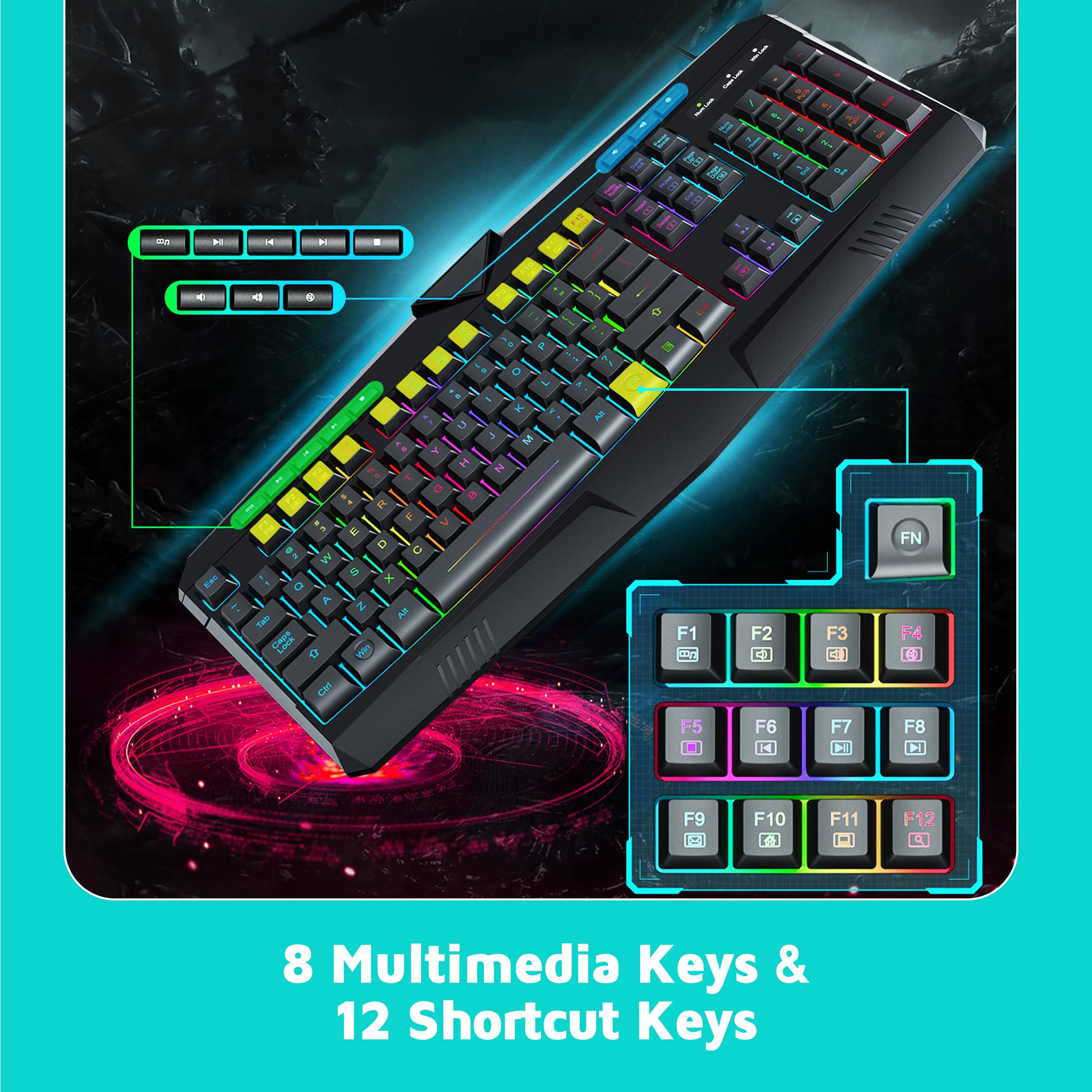 Amazon | ゲーミングキーボード 有線 7色 LED レインボーバックライト