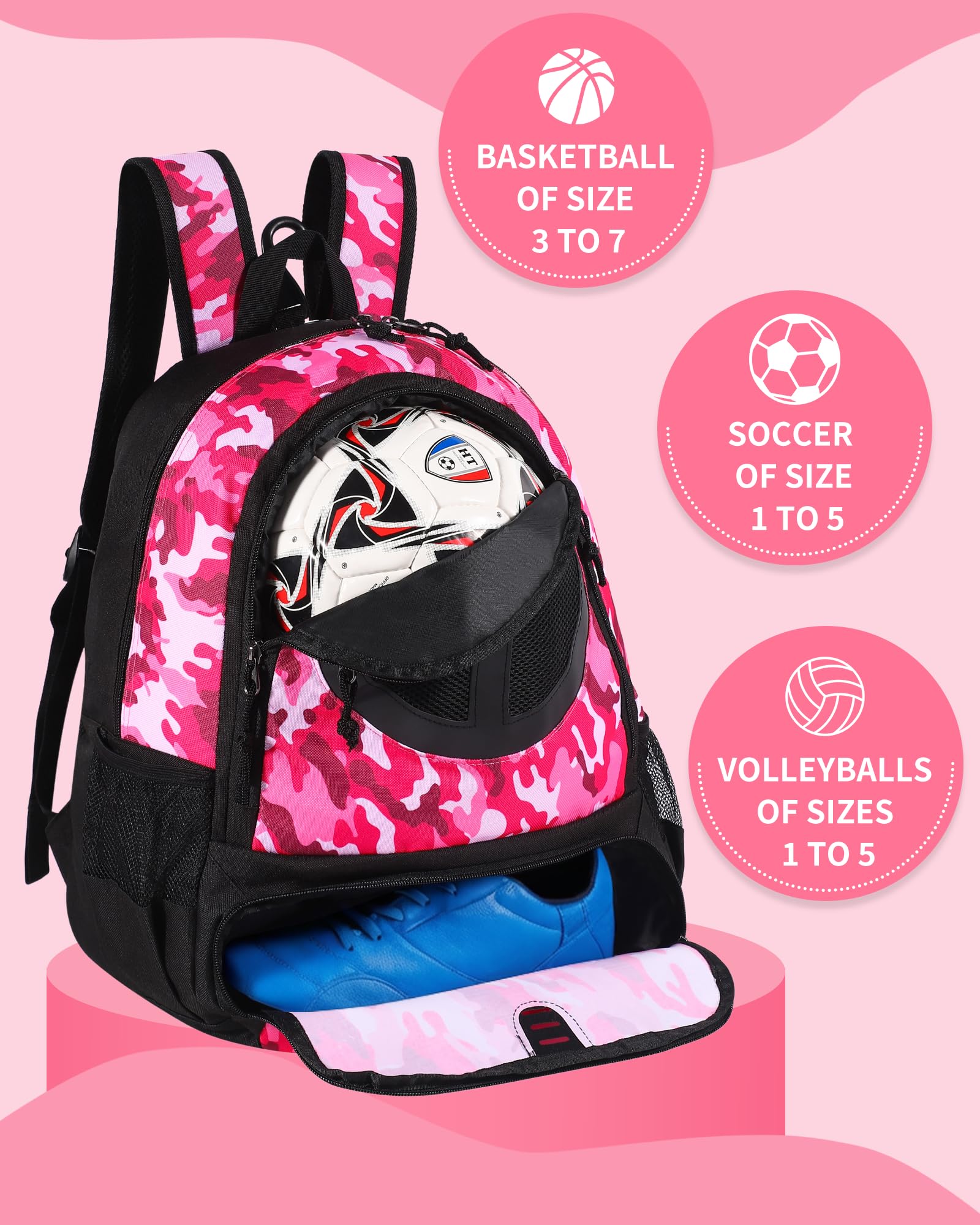Sac à Dos de Basket-Ball pour Homme et Femme avec Compartiment pour Ballon et Chaussures, capacité 30 L, léger et Respirant, pour Volley-Ball, Football, Sport, Voyage, école, Salle de Sport