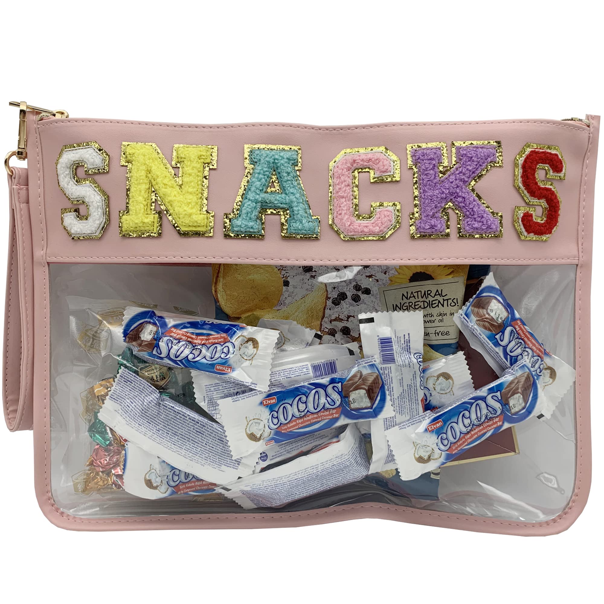 TopTTanBo Chenille Letter Clear Bag Purse Multi-purpose Transparent Waterproof Snacks Makeup Tote Bag with Wrist Strap