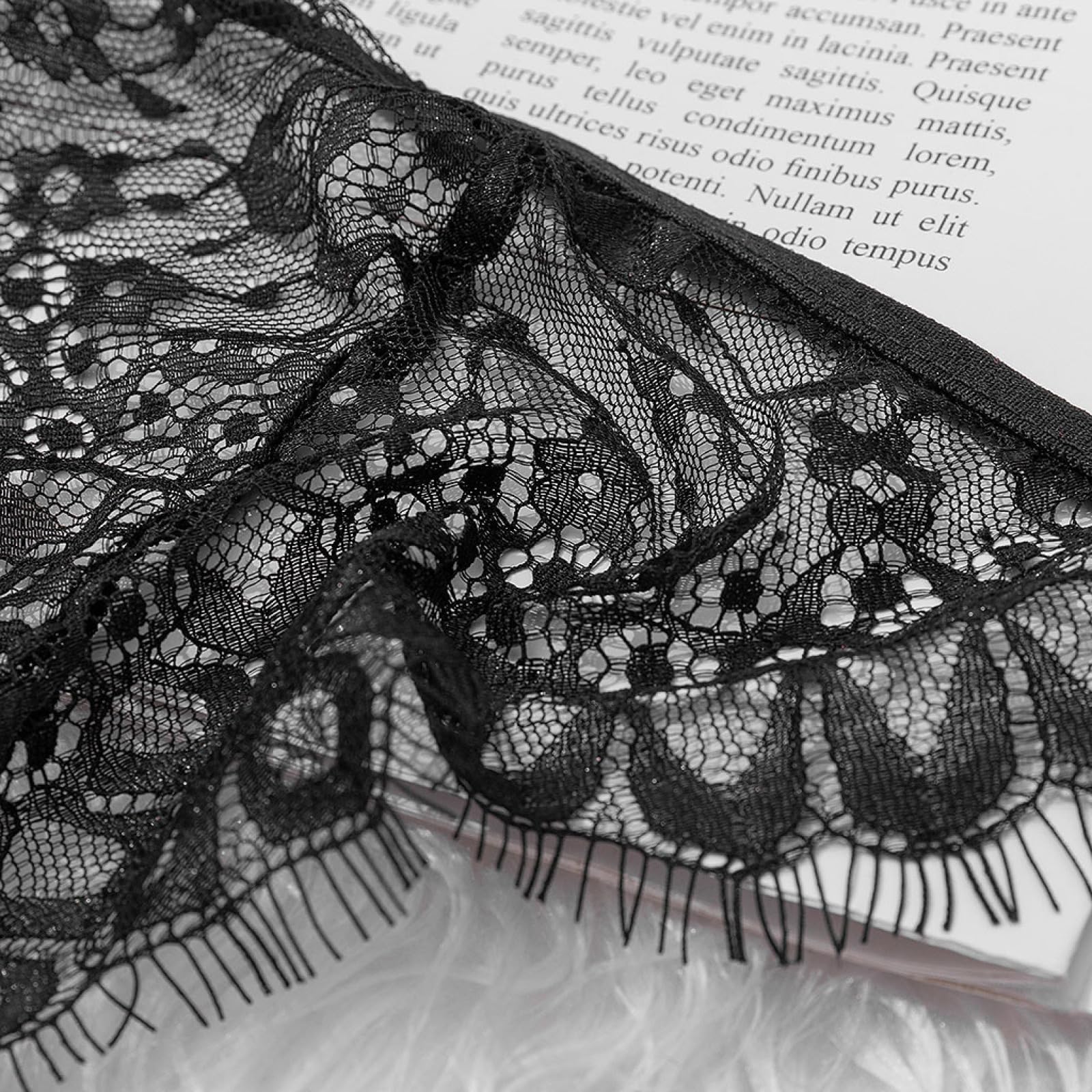 RWRAPS Lingerie Sexy per Donna Taglie Forti Reggicalze Sexy da Donna con Fascia in Pizzo e Reggiseno Lingerie Nero